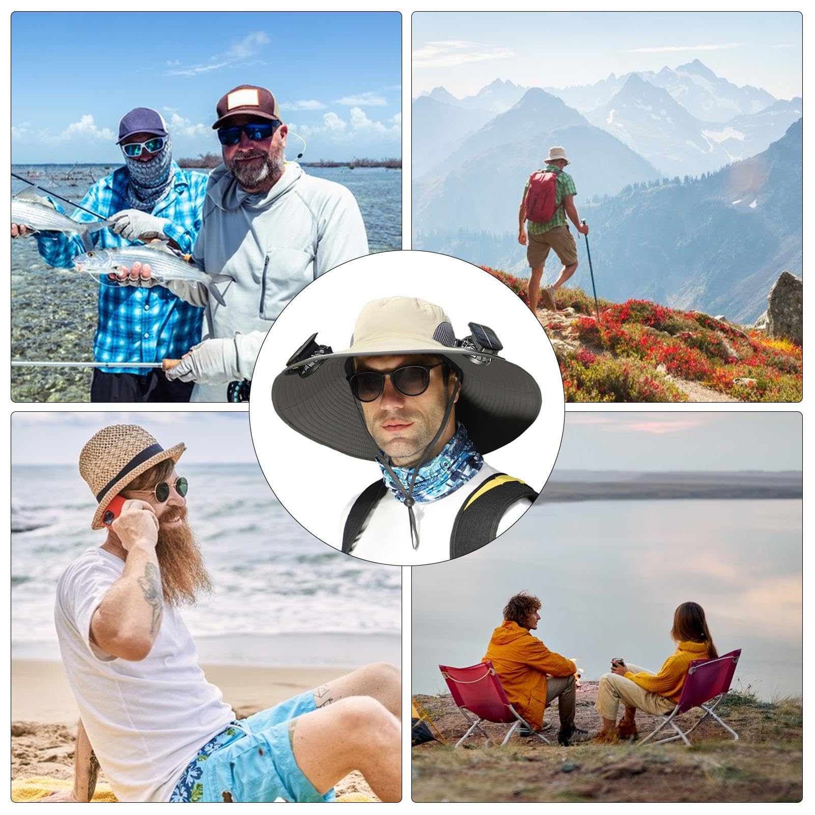 Cappello da Sole da Uomo e Donna, Cappello con Ventilatore Solare | cappello da ventilatore solare a tesa larga – cappello estivo cappello da pesca all'aperto a tesa larga cappello da trekking,