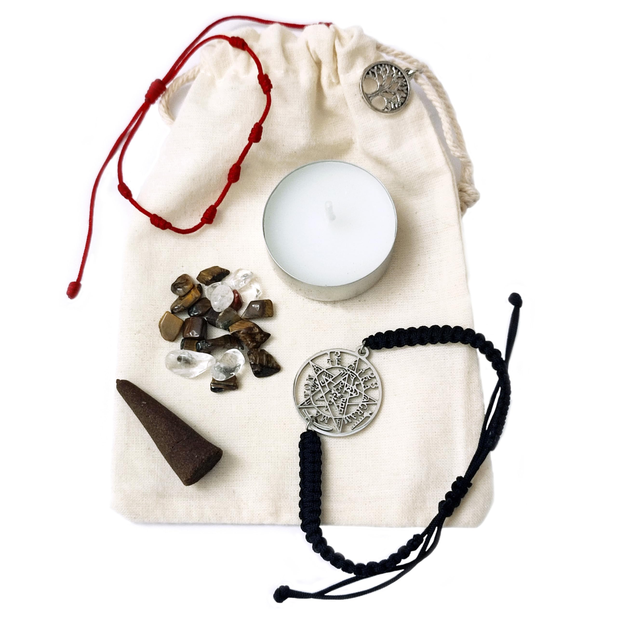 Simboliks Tetragrammaton pulsera acero inox. Ojo de tigre, Vela, Incienso, Amuleto de la Suerte Protección Pentagrama Tetragrammaton Talismán protección personal Pentáculo Regalo Hombre