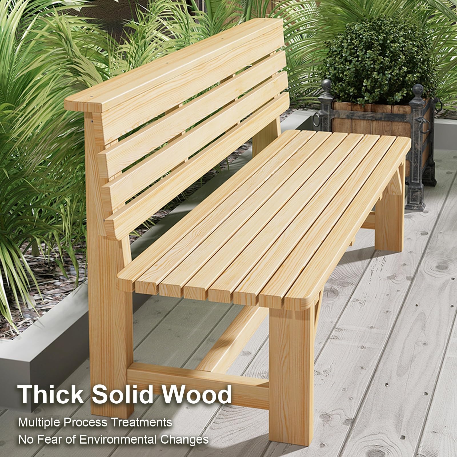 Panche da Giardino, Panchina da Giardino con Schienale per 2-4 Adulti, Carico Massimo 300 kg, Panca Legno Esterno per Cortile, Terrazza, Prato, Parco(Brown,180cm/71in)