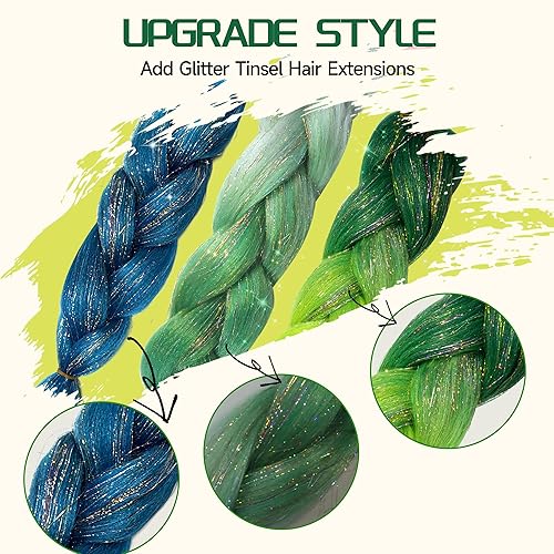 Miniatura 2 de 2 extensiones de cabello para trenzas, cabello trenzado ombré, extensión de cabello de oropel brillante, cabello trenzado de 24 pulgadas,