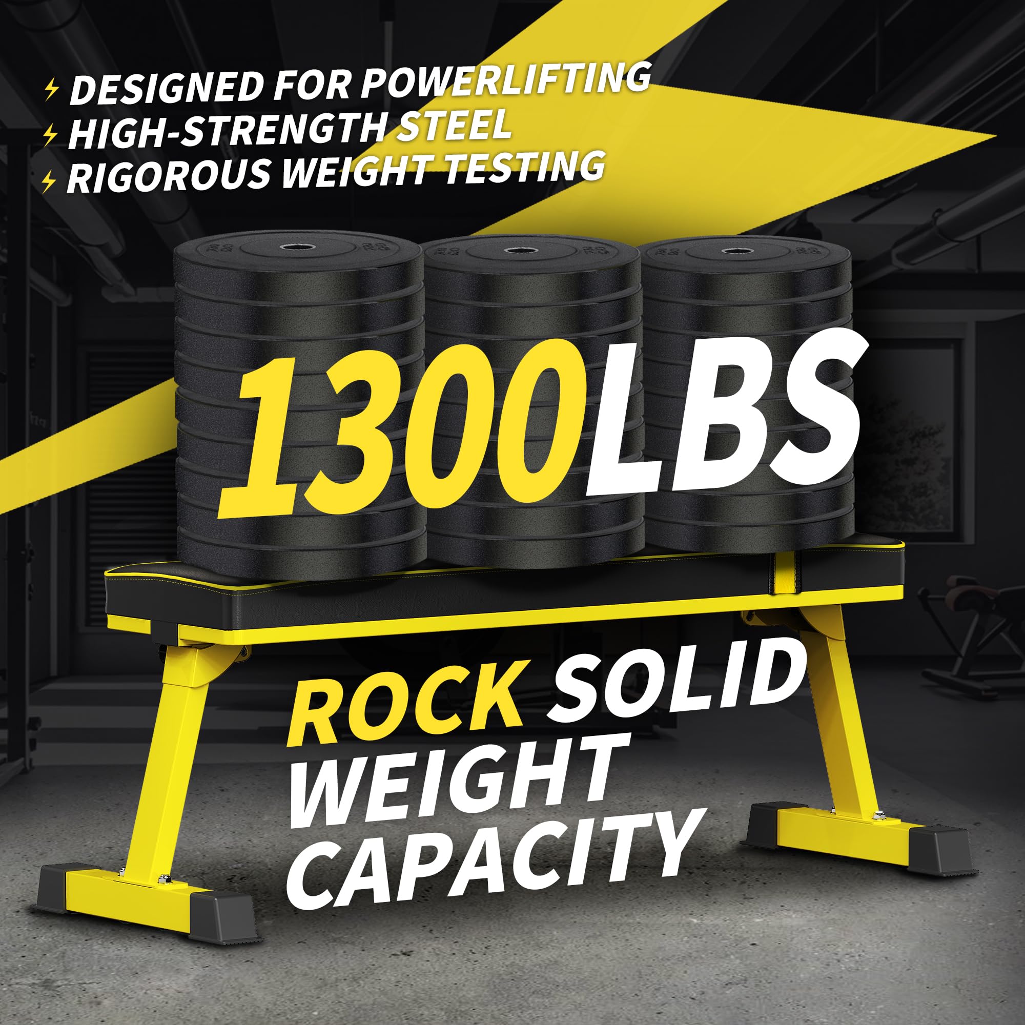 Foldable Flat Weight Bench - 1300 LB Capacity Heavy Duty Workout Bench for Home Gym, Strength Training Bench Press for Full Body Exercise, Featuring an Innovative Fully Enclosed Steel Base