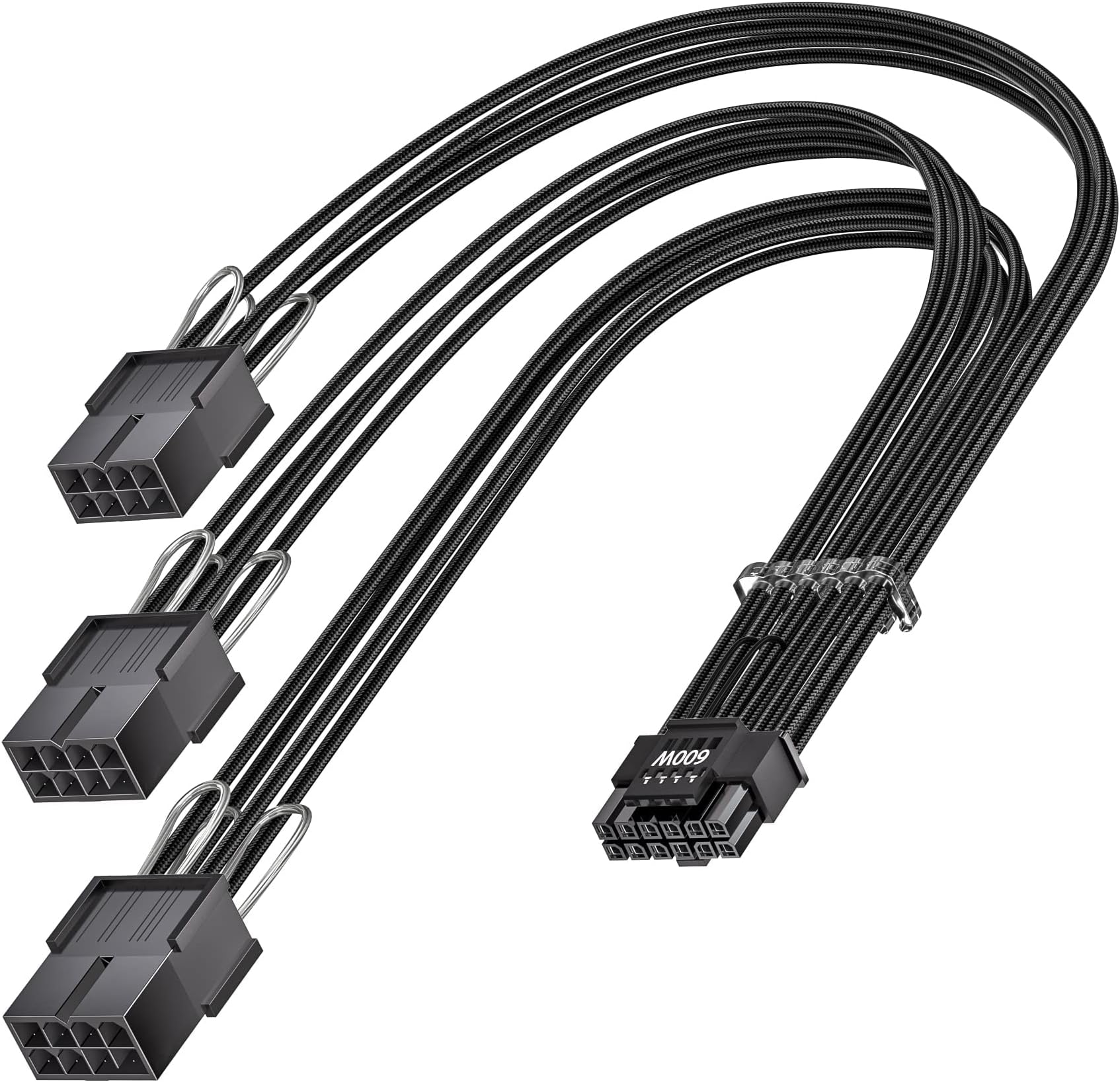 Fasgear PCI-e 5.0 Extension Cable,16Pin(12+4) Male to PCI-E 5.0 3x8Pin Female Sleeved Extension Cable with 4 Cable Combs, 30cm 12V-2x6 Cable Compatible for RTX 3090Ti 4080 4090 4070Ti (16AWG/Black)