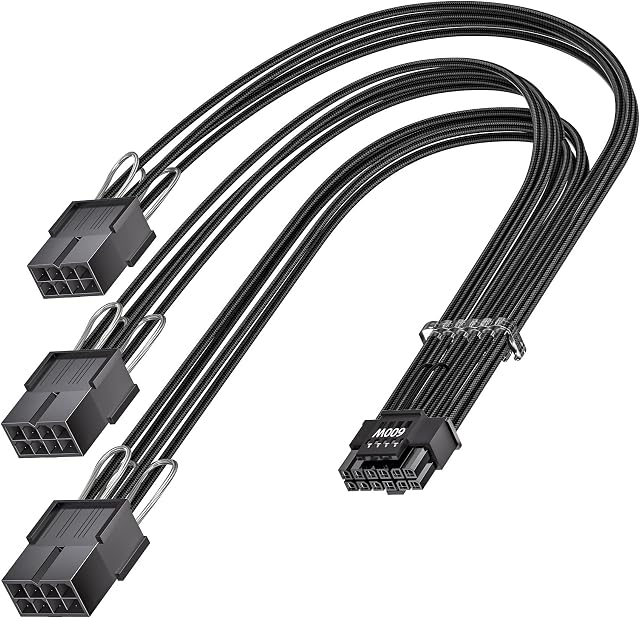 Fasgear PCI-e 5.0 Extension Cable,16Pin(12+4) Male to PCI-E 5.0 3x8Pin Female Sleeved Extension Cable with 4 Cable Combs, 30cm 12VHPWR Cable Compatible for GPU 3090Ti & RTX 4000 Series (16AWG/Black)