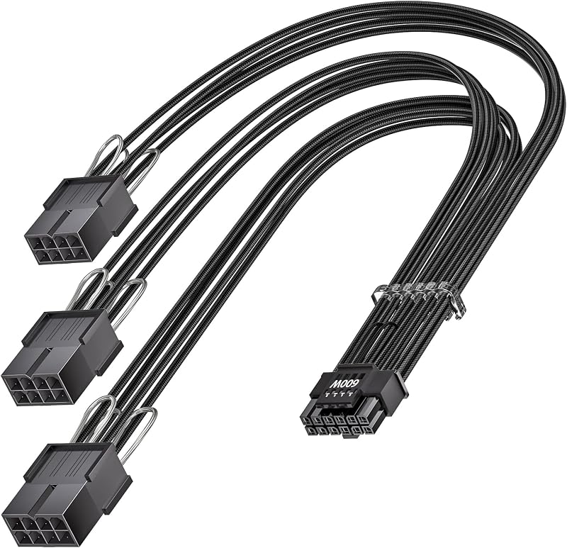 16pin GPU Cable to 3X 8pin PCIe Extension, 1ft, Black | PCI-e 5.1 (12+4) 12VHPWR Adapter, 12V-2x6 Male to Female, For GPU RTX 5080 5070 5070Ti 3090Ti 4070Ti 4080 4090
