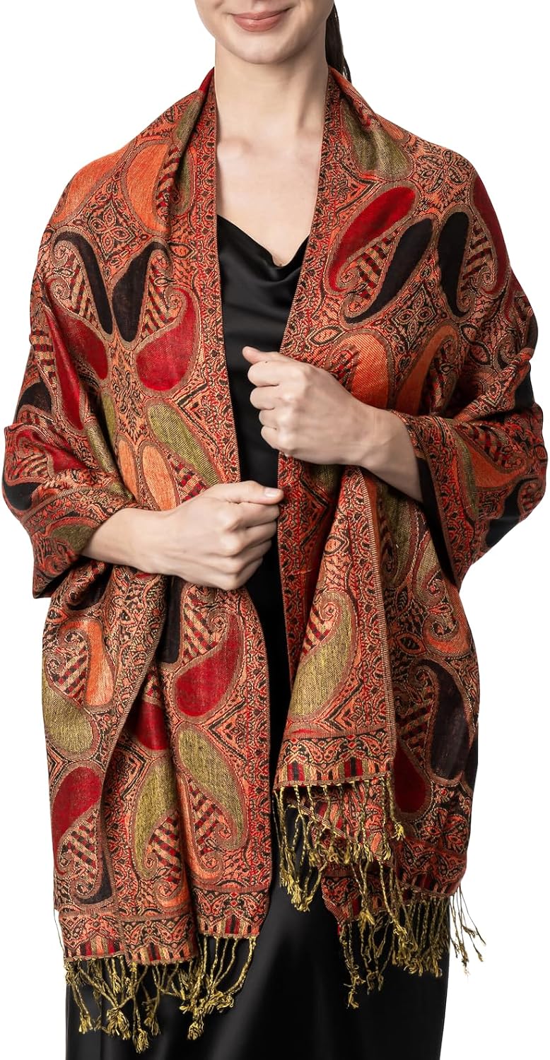 Achillea Soft Silky Multi Color Paisley Pashmina Double Layered Shawl Wrap Scarf