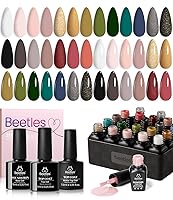 Vista 1 de Beetles - Kit de esmalte de uñas de gel con capa base y capa superior, neutro, marrón, rosa, gris, verde, blanco, negro, con brillantina, juego