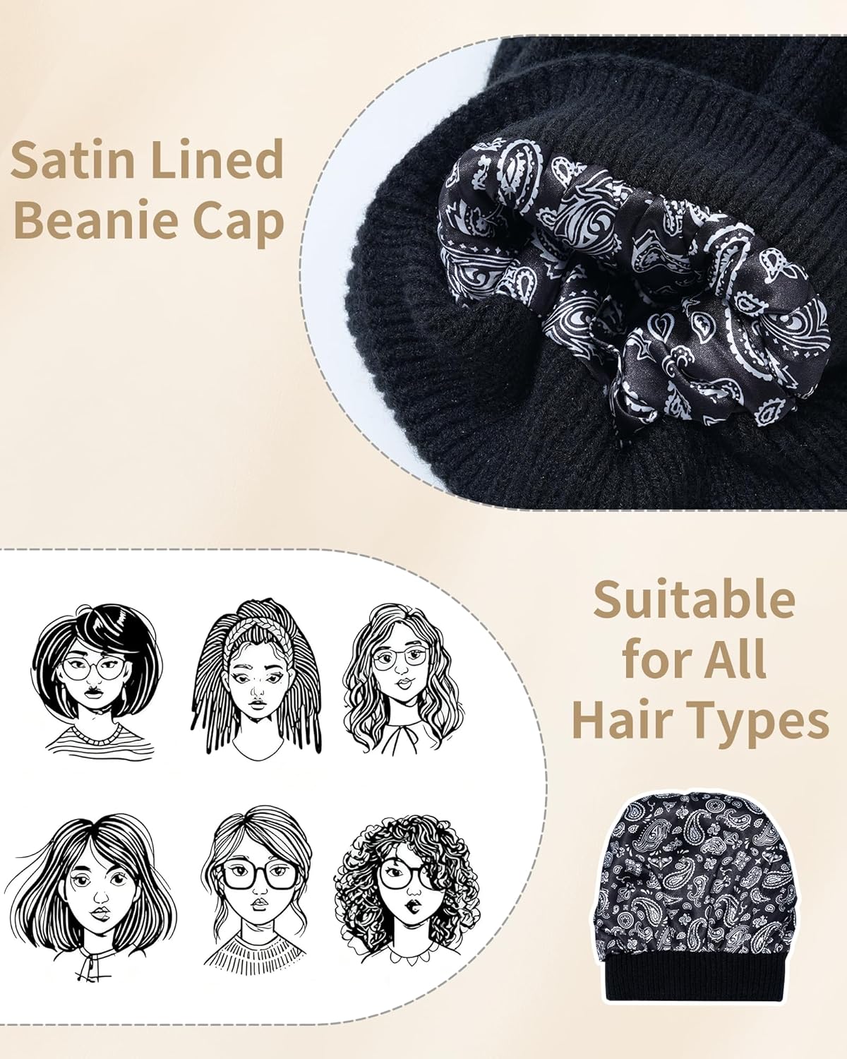 WELROG Women's Satin Lined Beanie Winter Hat - Knit Skull Cap,Warm Solid Color Beanies - Image 5