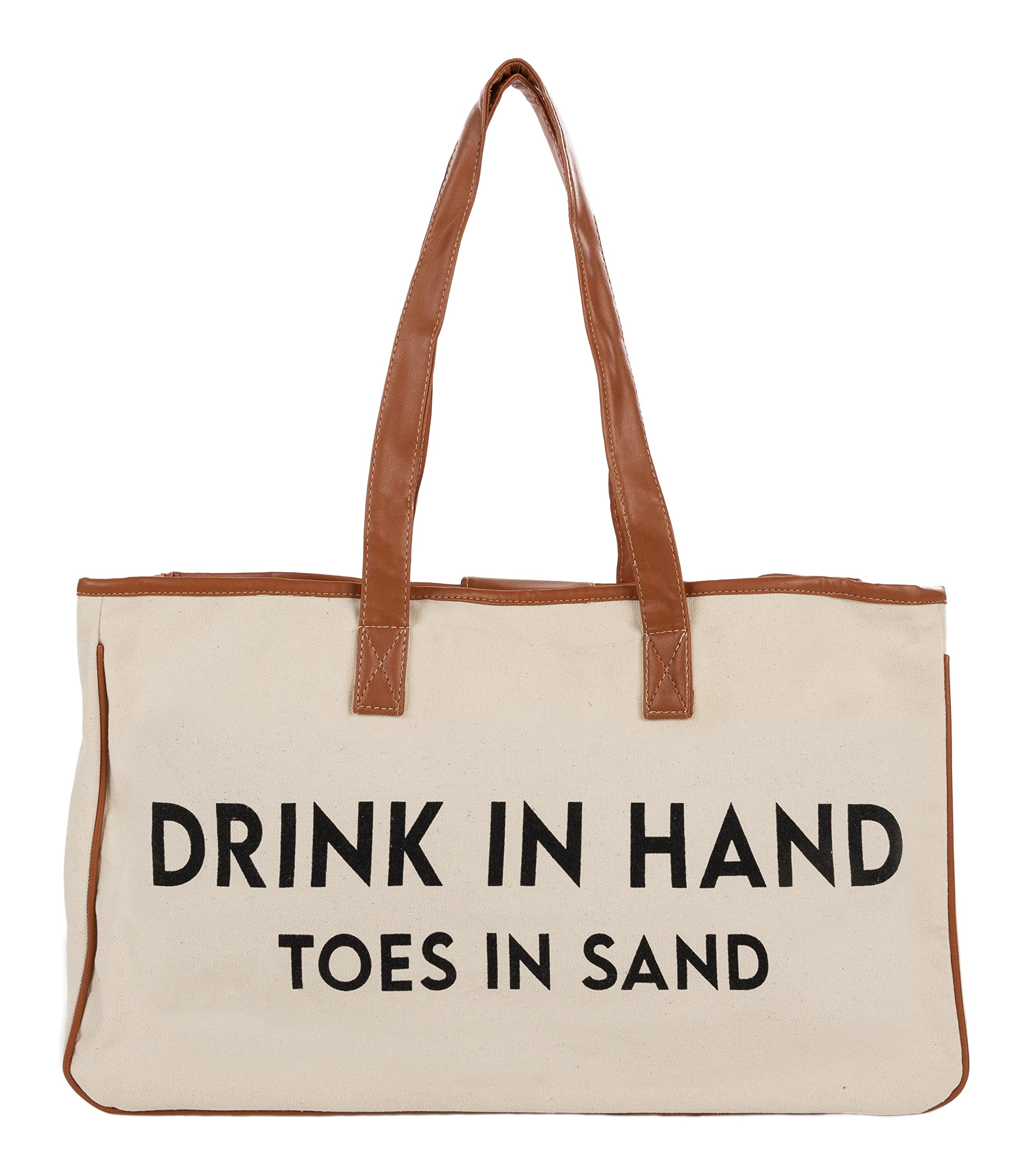 Funky Junque Large Canvas Beach Tote Bag for Women – 100% Cotton with Leather Straps, Ideal for Pool Days & Vacations