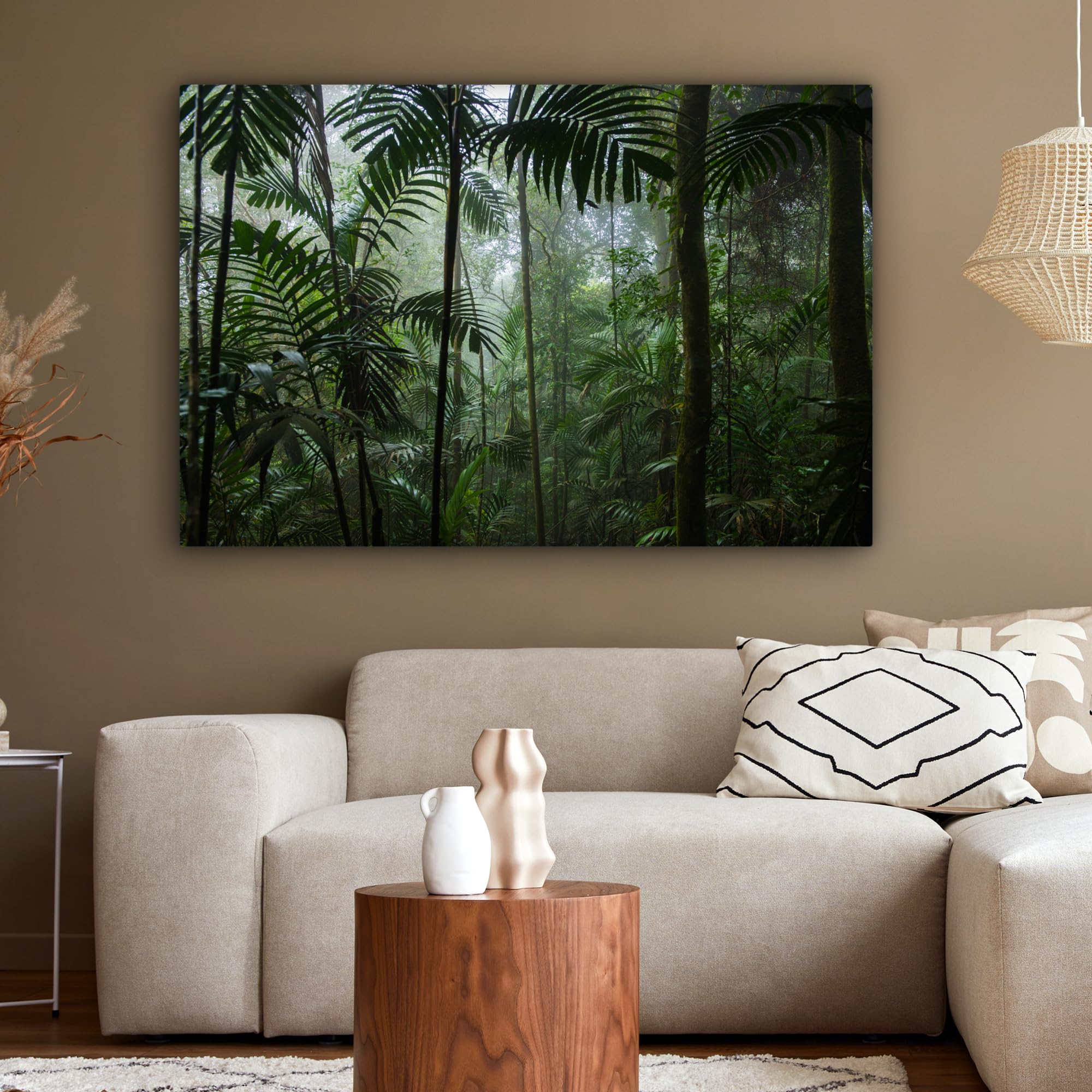 MuchoWow© Leinwand Bilder Groß 120x80 cm XXL Wanddeko Wohnzimmer Aesthetic Room Decor Deko Zimmer Wandbilder Modern Fotogeschenke Regenwald - Dschungel - Bäume - Pflanzen - Natur - Grün