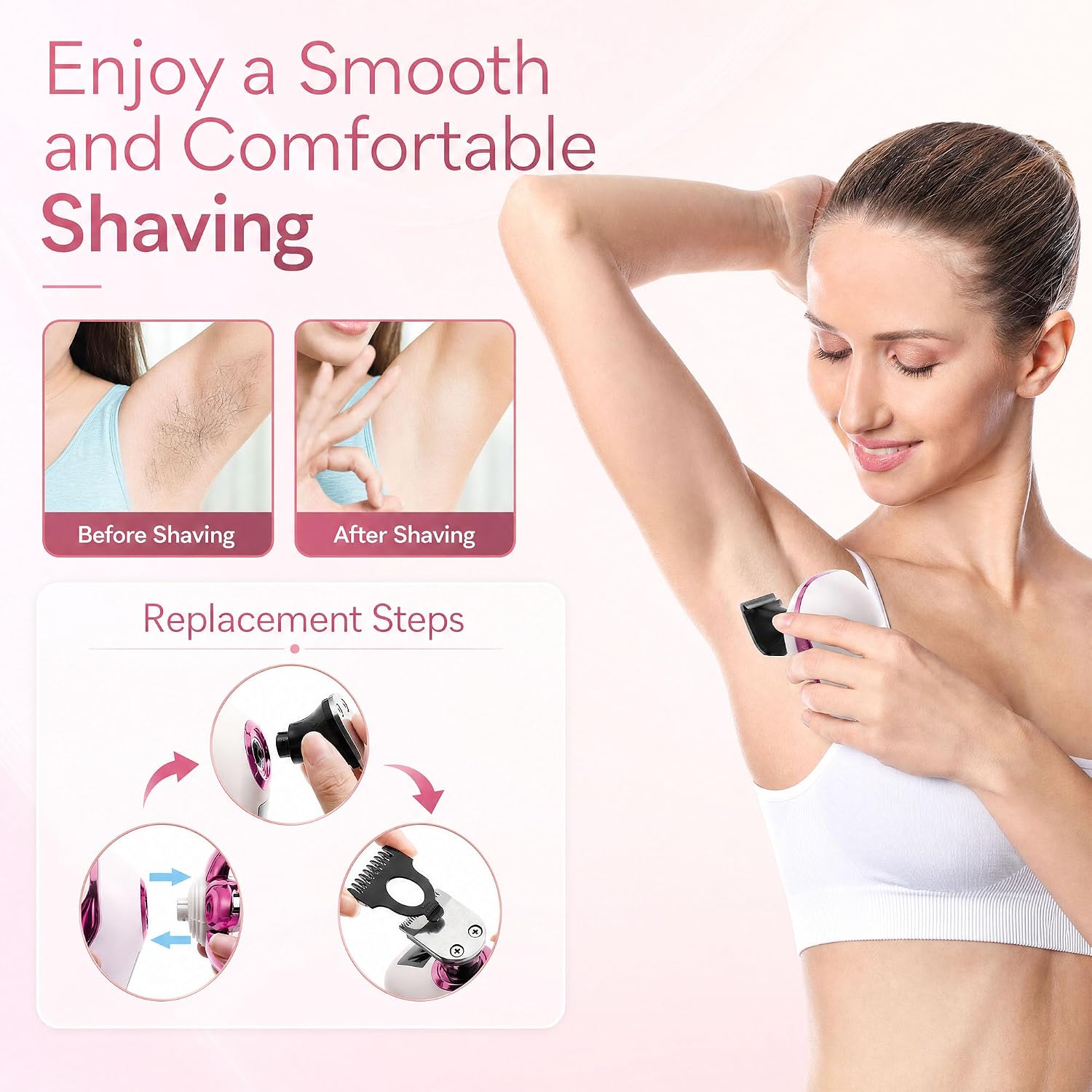 Electric Razors for Women, 7D Electric Shaver for Women, 5 in 1 Lady Shavers, Wet/Dry Bikini Trimmer for Women, Rechargeable Facial Hair Removal, Painless Face Razor for Arms Legs Armpit Pubic Area