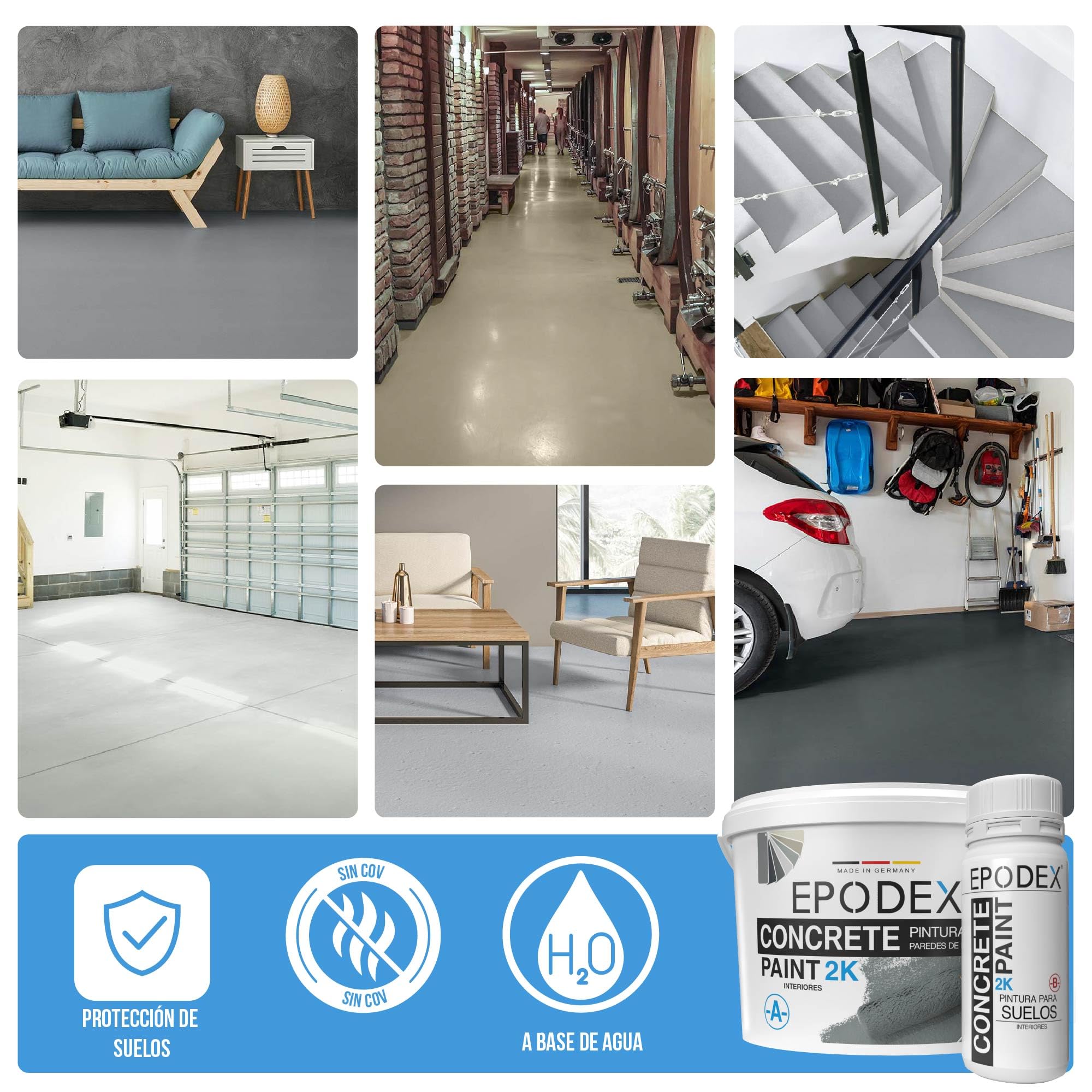 EPODEX Pintura para hormigón 2K con accesorios, 12kg - Sand | Pintura epóxica para suelos, Resina epoxi para suelo, Impermeable, Sótano, garaje, taller, Interior - 30m² con 2 capas