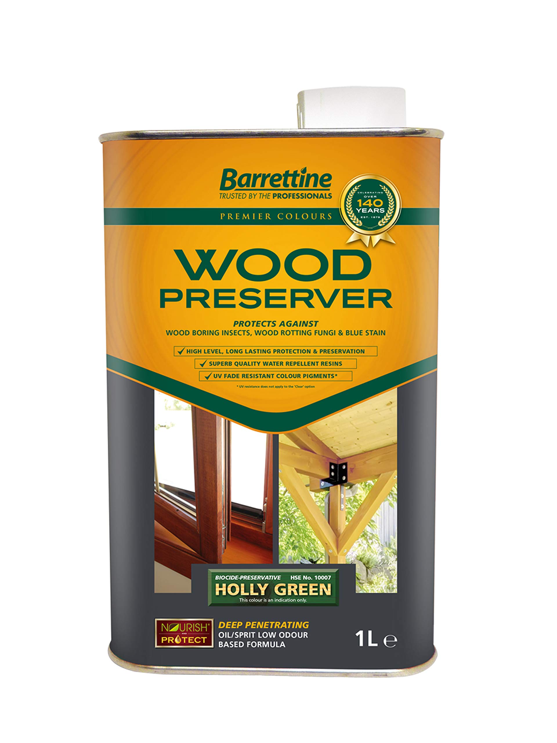 2 x 1L Wood Preserver Holly Green Barrettine Premier Wood Preserver Stain Treatment Protection Exterior