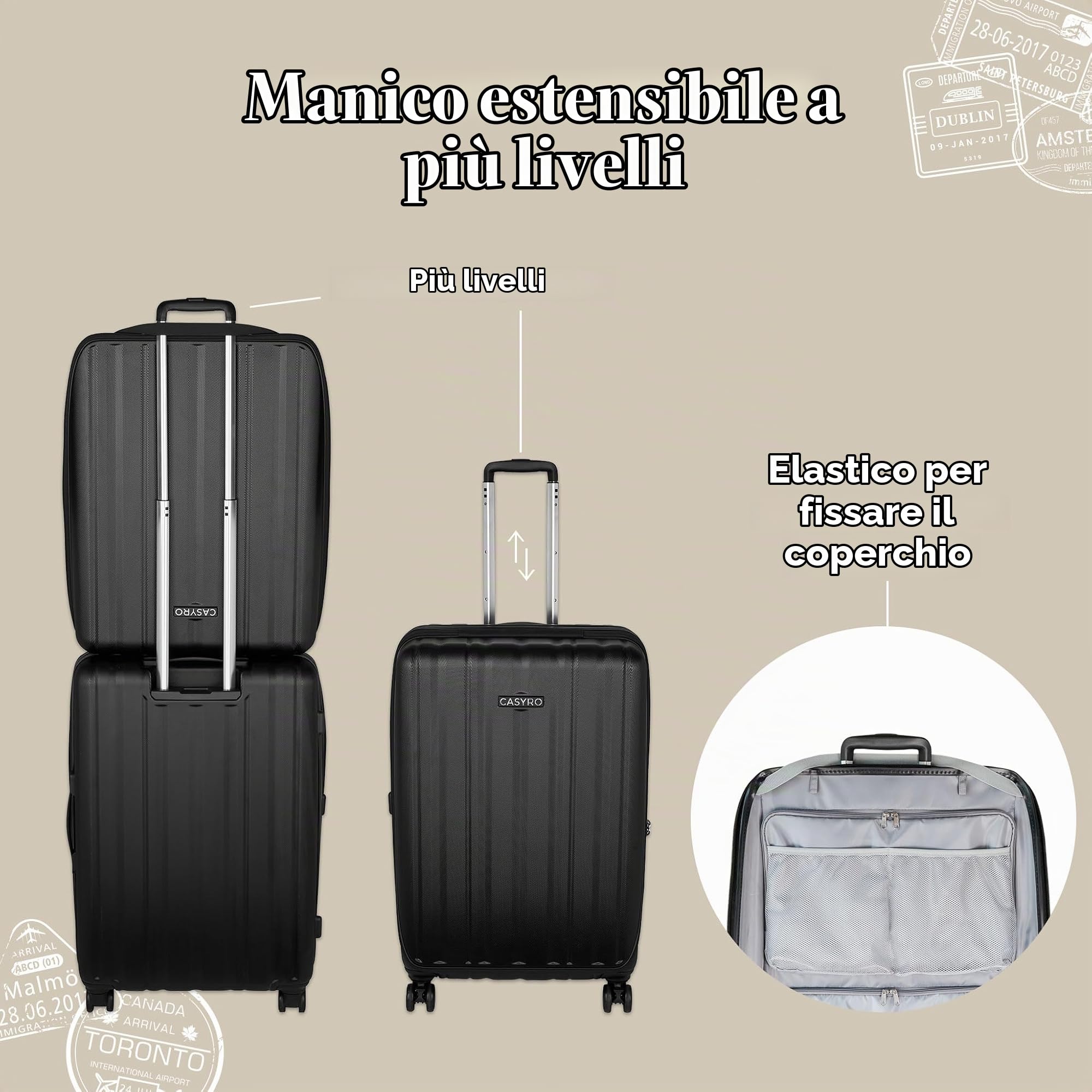 Valigia da aprire, stand-up, valigetta rigida, trolley da viaggio, utilizzabile come armadio, valigetta con 4 ruote, 120 l, L, nero/grigio, Trolley rigido con ruote girevoli