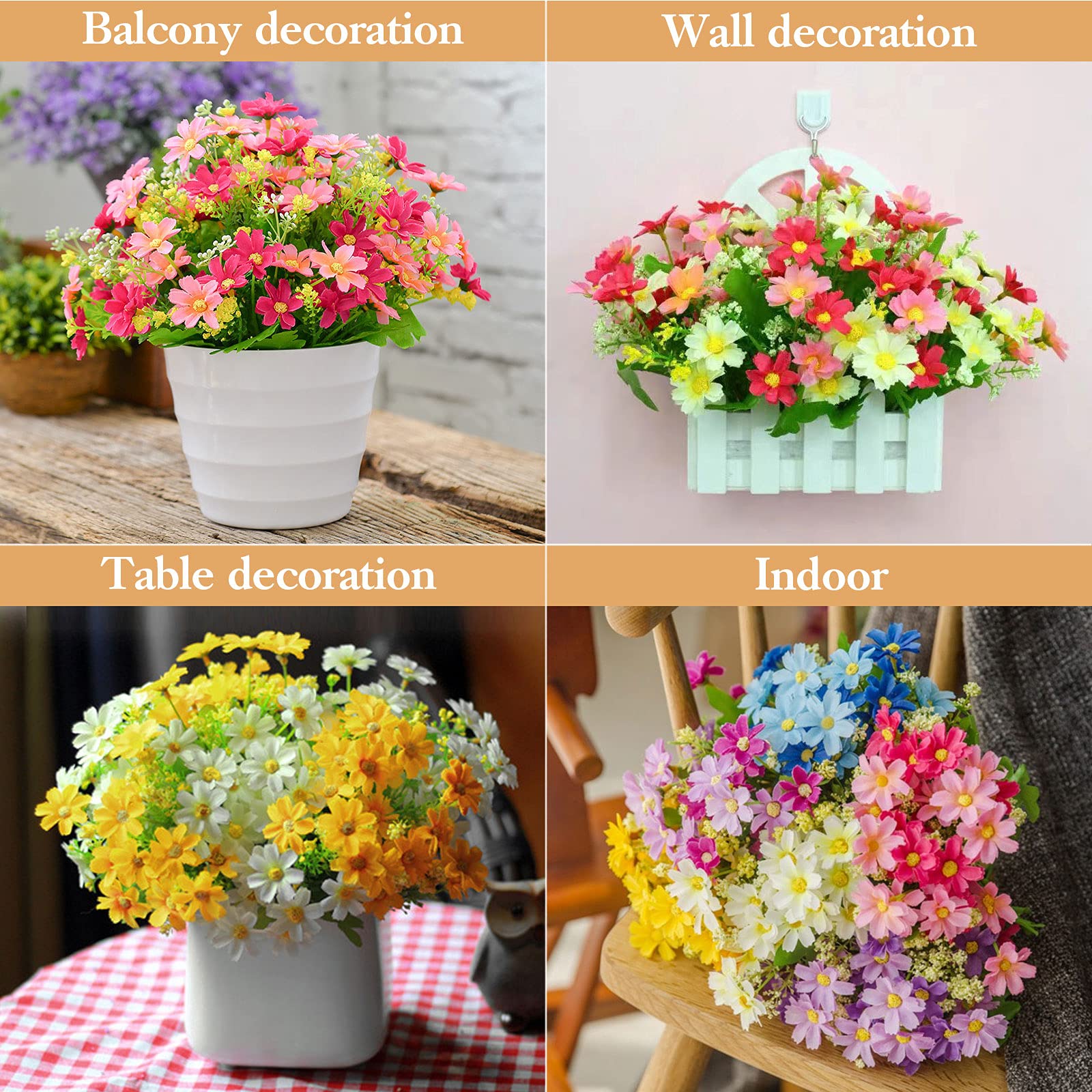 Künstliche Blumen zur Dekoration, 18 Bündel, Kunstblumen aus Seide, mit Stielen für den Außenbereich, künstliche Pflanzen und Blumen, Bauernhof, künstliche Pflanzen für Heimdekoration im Innenbereich