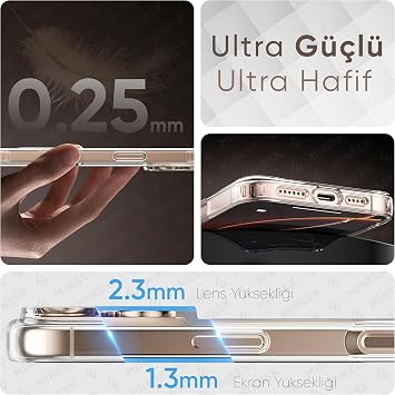 Minesk iPhone 16e / 17e için Magsafe ile Uyumlu Kılıf Ultra Şeffaf Görünümlü ve Çember Kısmı Boya Olmayan Yeni Versiyon (16e / 17e)