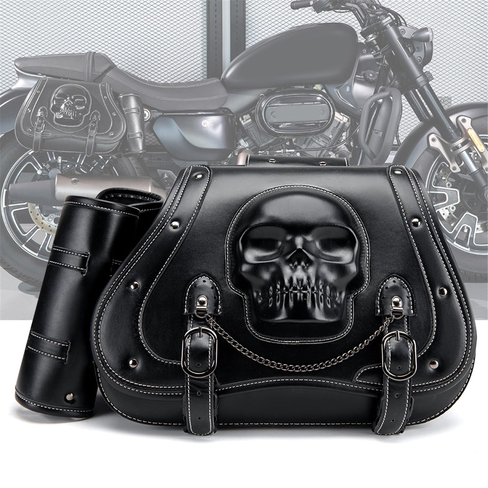 Borse laterali impermeabili del motociclo del cuoio dell'unità di elaborazione di grande capacità borse laterali eleganti del cranio disegni borsa di stoccaggio dello strumento per