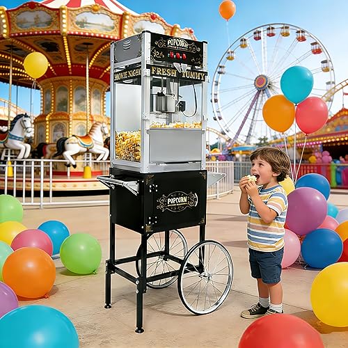Miniatura 10 de Máquina comercial para hacer palomitas de maíz, carrito profesional con hervidor de agua, máquina de palomitas de maíz vintage, estilo cine para