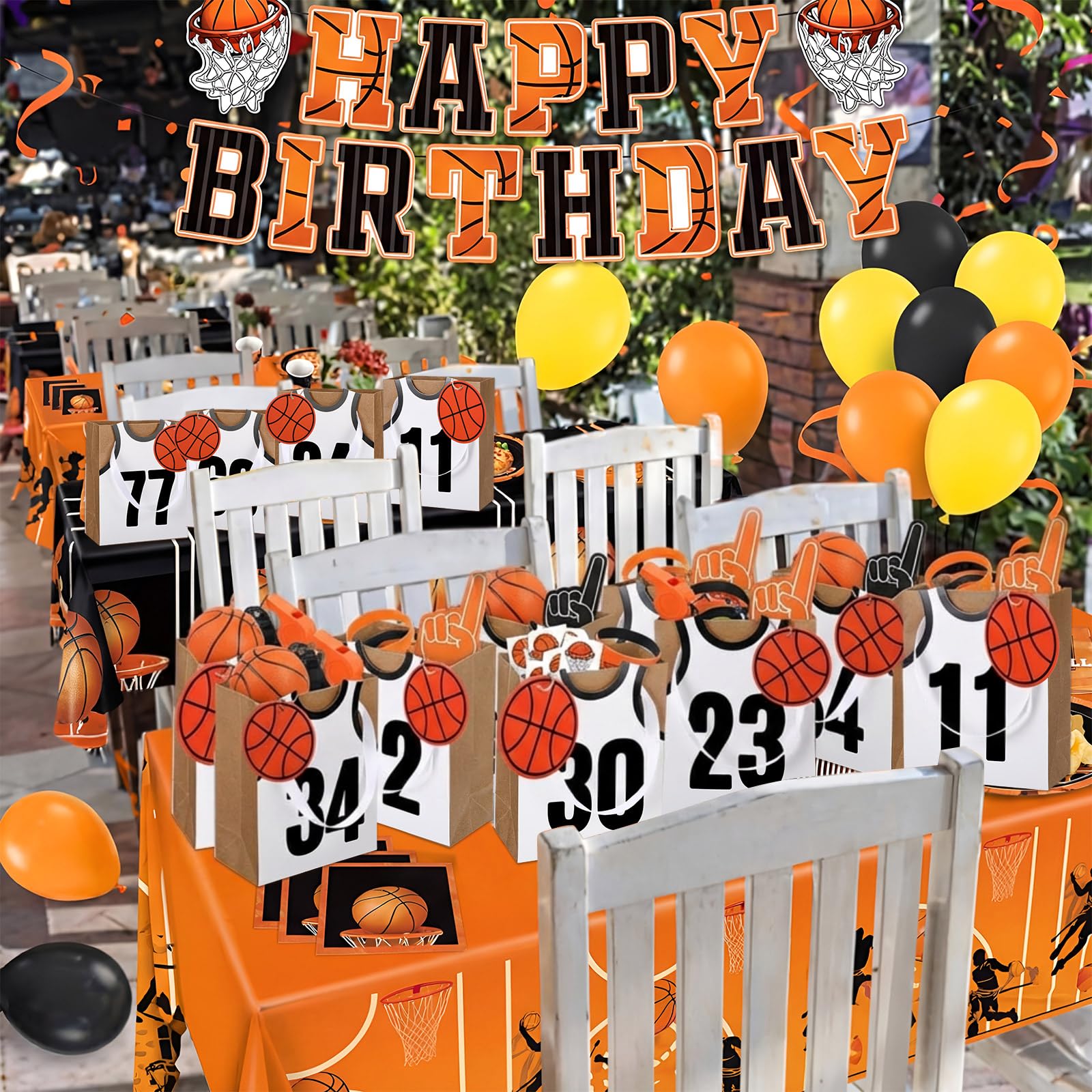 YooNotee 12 Sets Basketball Gift Bags with Handles DIY Personalized Basketball Goodie Treat Candy Snack Bags for Birthday Team Game Party Favor Supplies