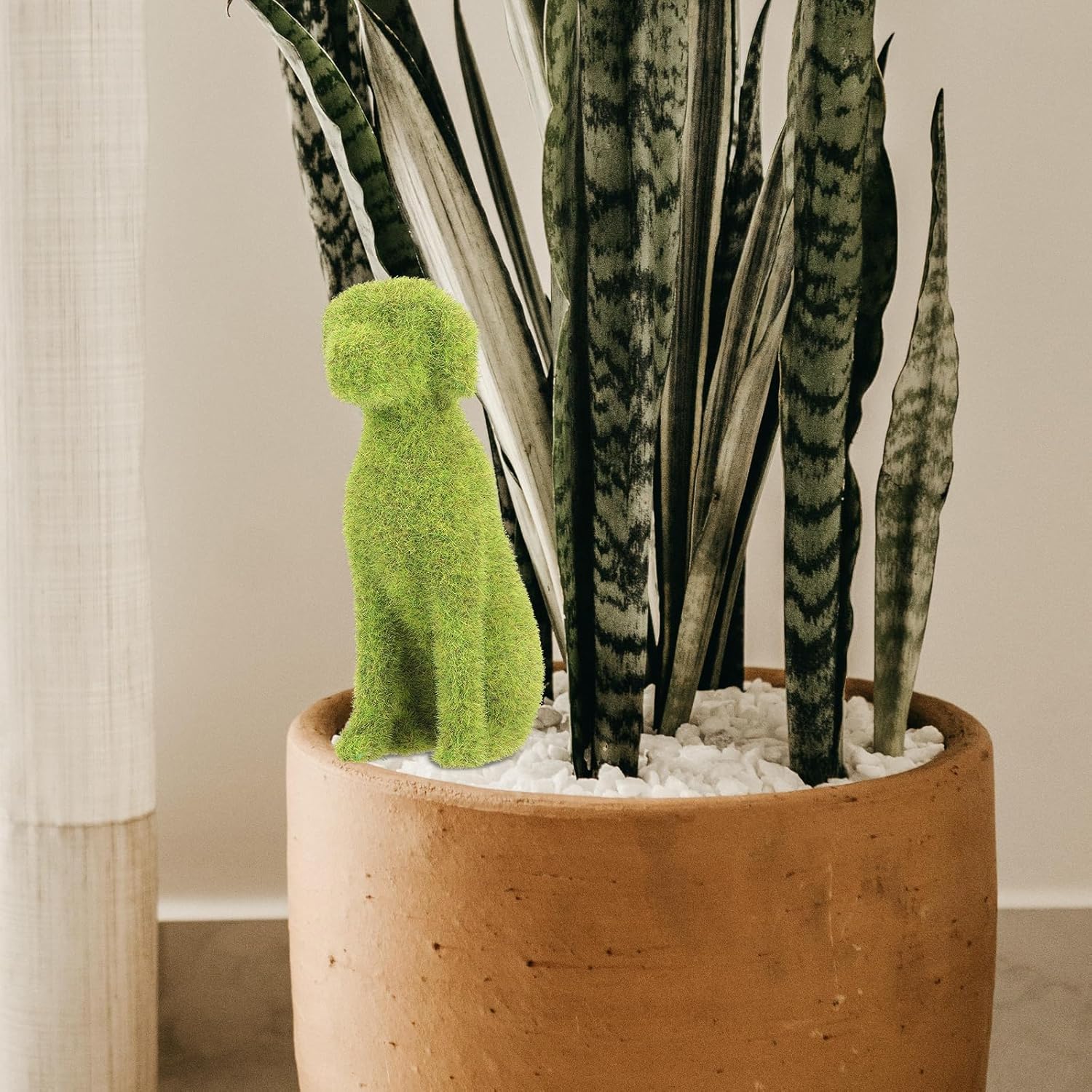 GANAZONO Dog Topiary Figurines Outdoor Ornament Dog Garden Statue Faux Green Covered Stones Faux Moss Animals Flocking Animal Green Decorations Landscape Flocked Decor Statuette Puppy Resin - Image 3