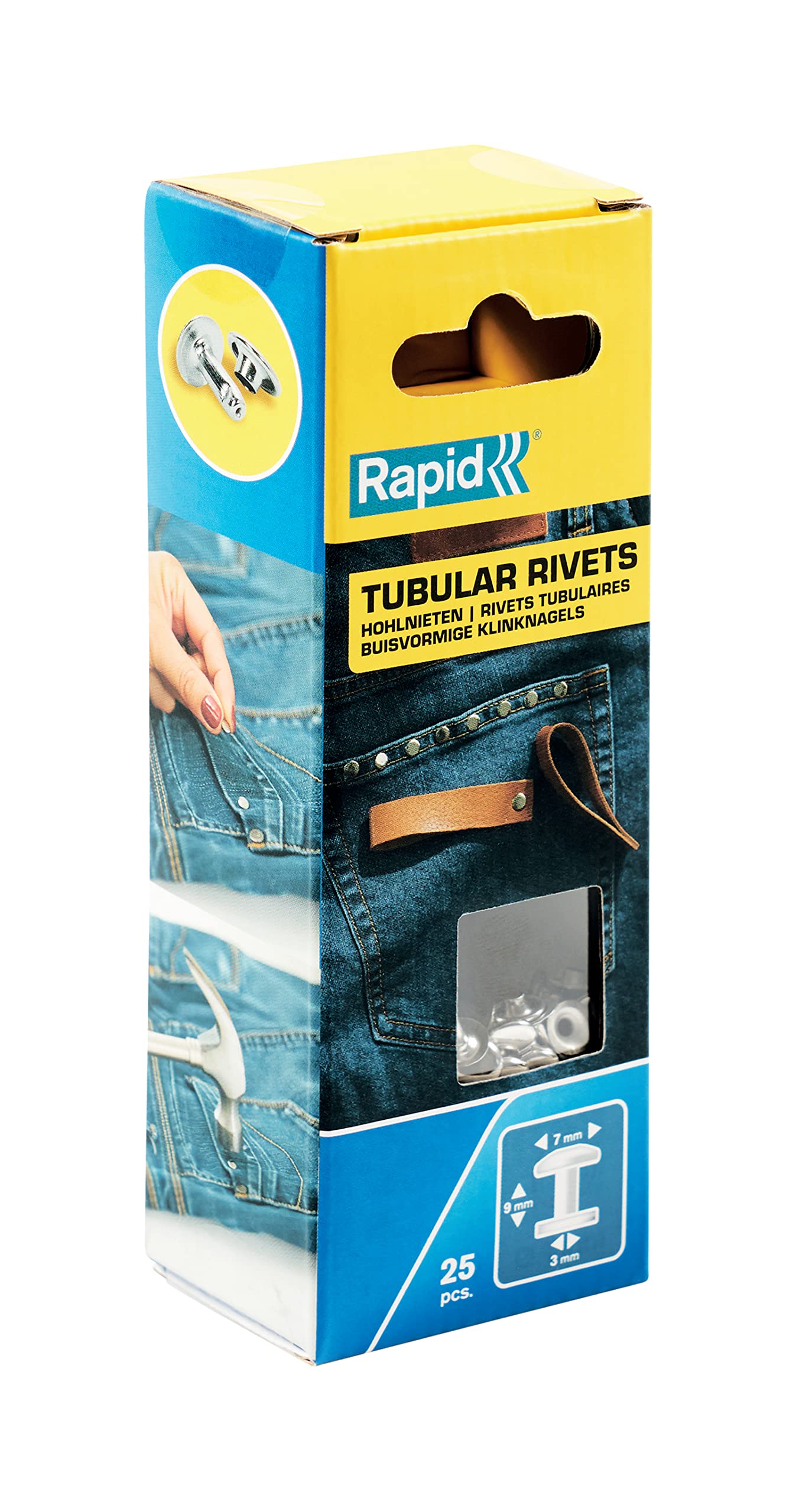 Rapid 7 mm başlı içi boş perçinler, gümüş renkli, 25 adet (2 parça)