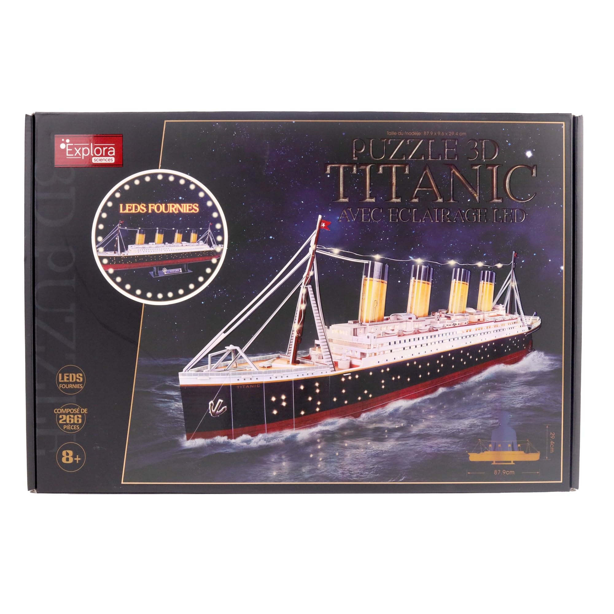 EXPLORA - Bateau Titanic - Puzzles 3D Lumineux - 540051-266 Pièces - Niveau 8 - sans Colle Ni Ciseaux - Educatif - Jeu de Construction - Cadeau Enfant - Maquette - Paquebot - À Partir de 8 Ans