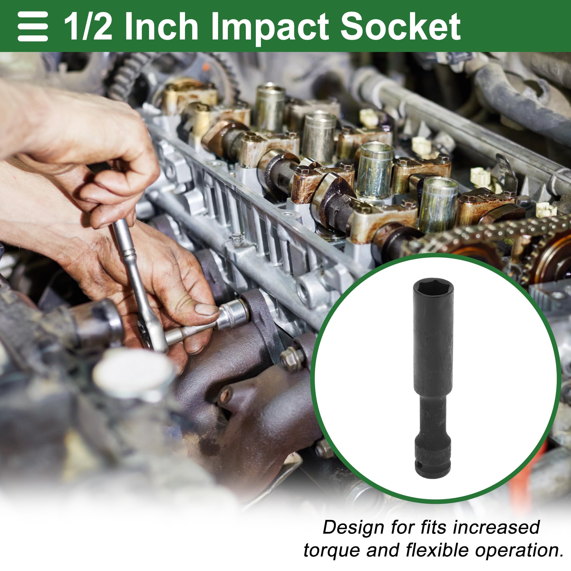 Motoforti Universal Impact Socket Hardware Tool 128mm Durable Alloy Steel Black 1 Pcs 6 Point 17mm for Car Motorcycle Dirtbike Repair 1/2 Inch Drive - Image 2