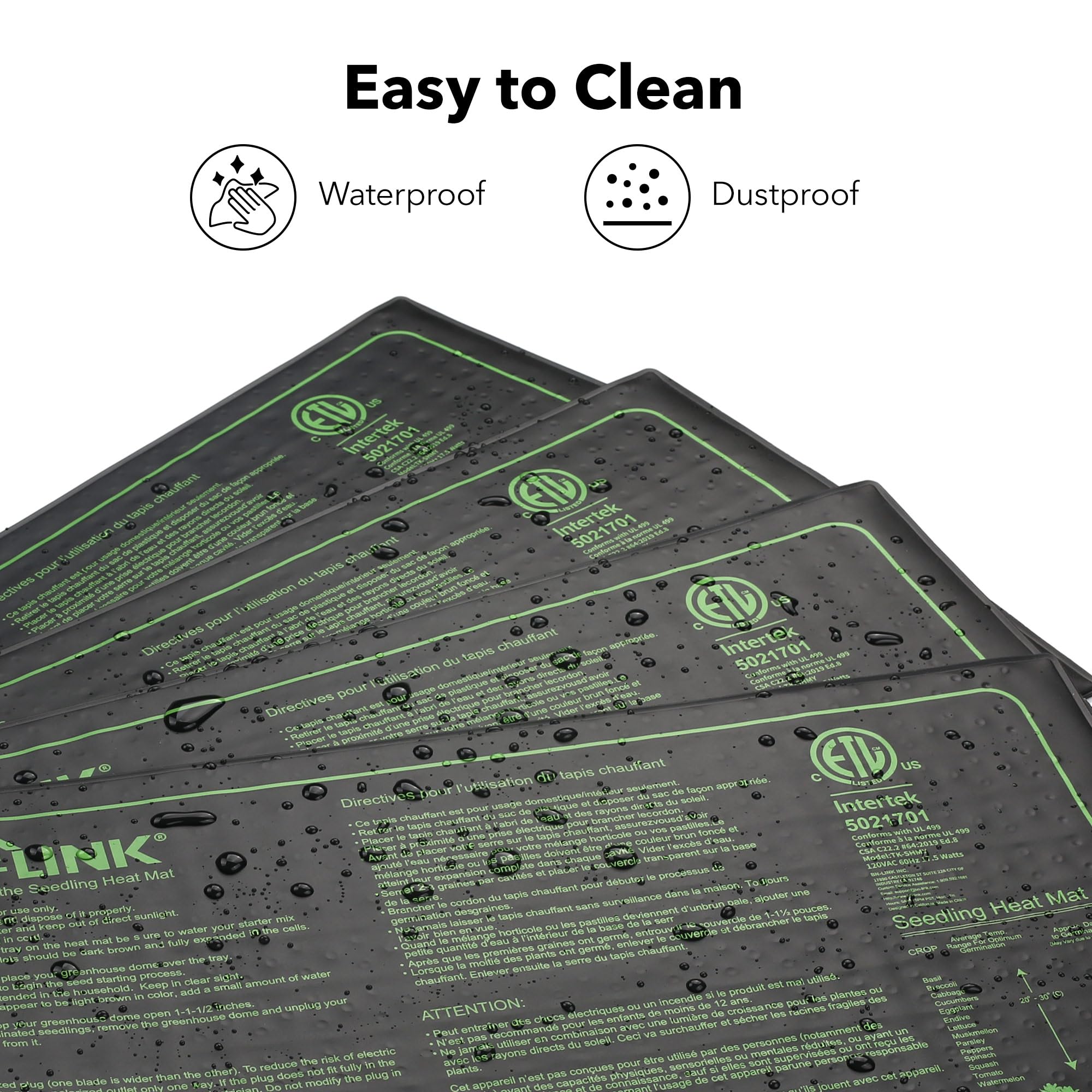 BN-LINK Seedling Heat Mat for Seed Starting 10" x 20.75", 4 Pack Daisy Chainable Waterproof Warming Mat Plant Heating Pad for Seed Germination, Indoor Growing, Hydroponic, Greenhouse, ETL Listed - image 8