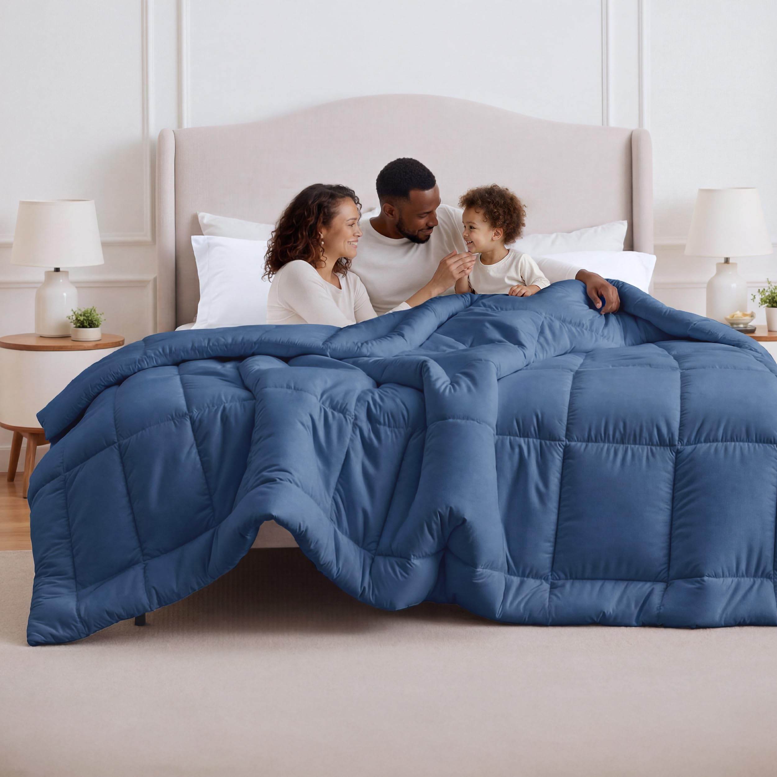 Bedsure Comforter Duvet Insert - Quilted Comforters Oversize Queen, All Season Duvet, GentleSoft Down Alternative Bedding Blanket, with 8 Tabs, Gifts for Women/Men, Dark Slate Blue OversizeQueen 98x98