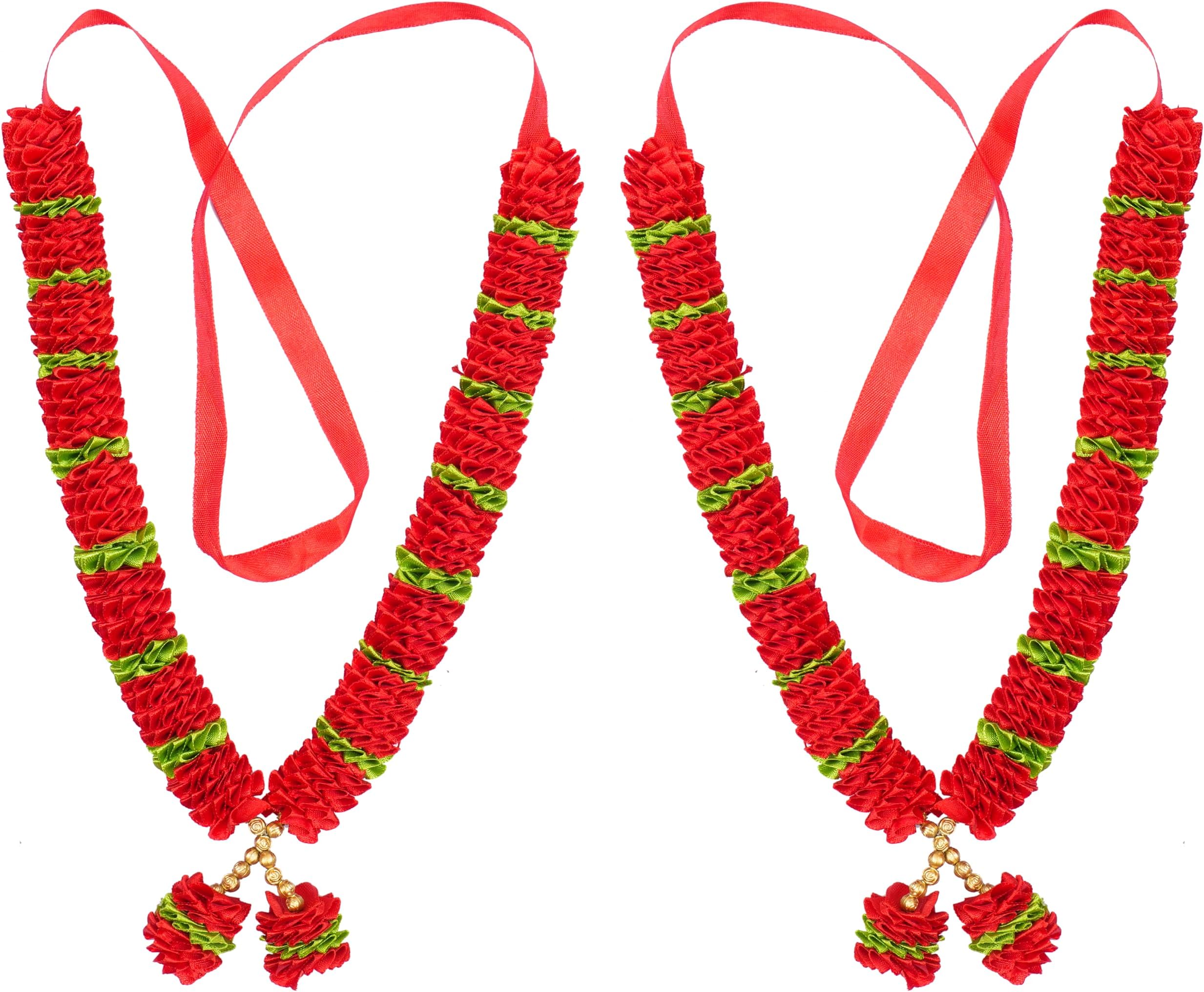 RJ Sales & Promotions Closely Knitted Satin Flowers Garland (Red Flowers Mala)