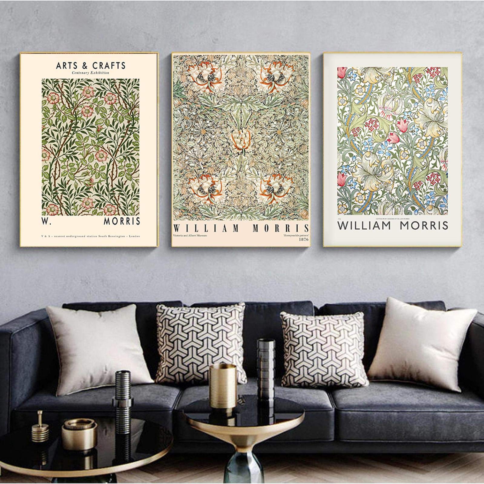 SDVIB William Morris Stampa su Tela Il Victoria and Albert Museum Exhibition Poster London Underground Art Nouveau Pittura Decor 60x90 cm-3 Pezzi Senza Cornice