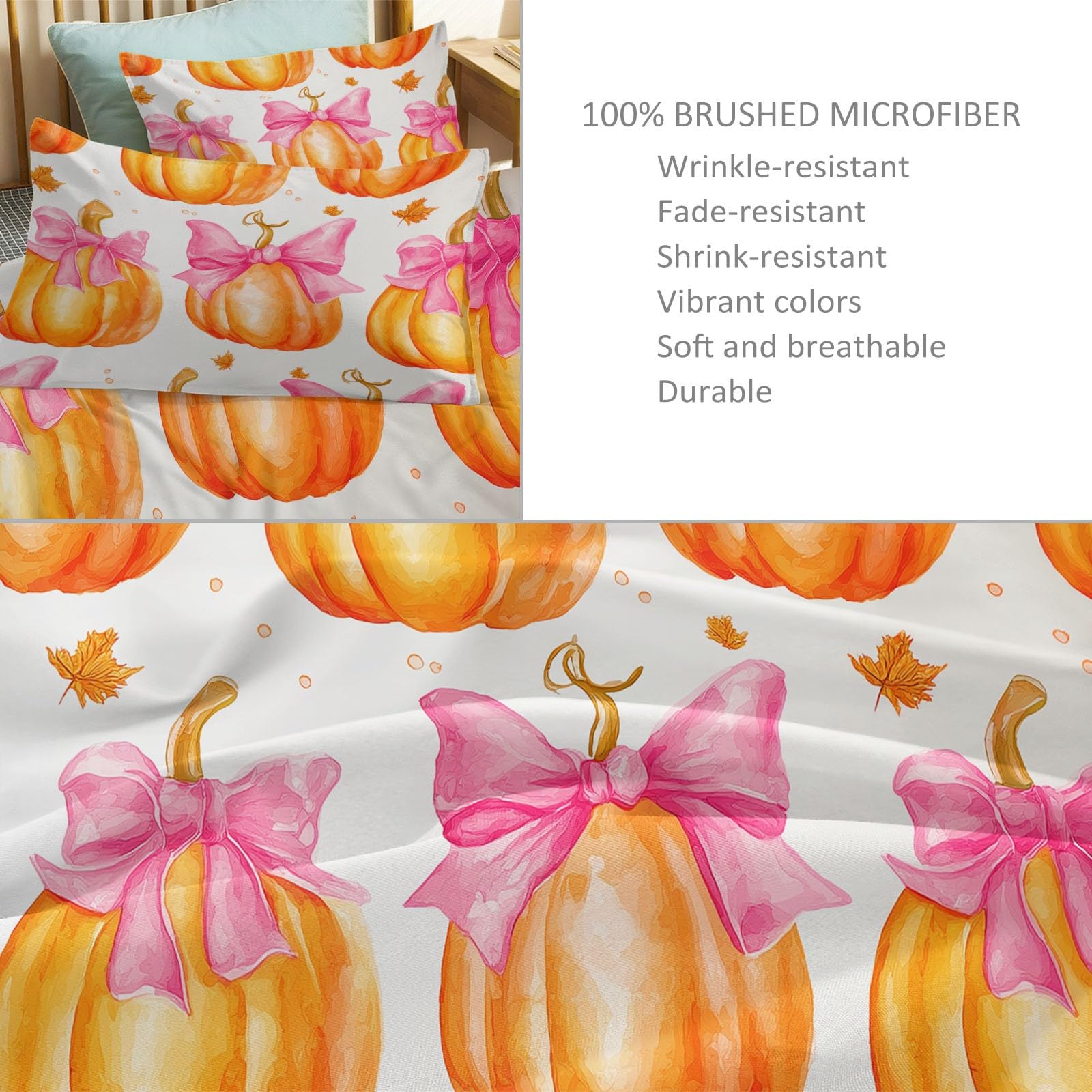Zestaw pościeli akwarela styl dynia z kokardką, poszewka na kołdrę z mikrofibry rozmiar king size 230 x 220 cm dwustronna poszewka na kołdrę łatwa pielęgnacja łóżko miękkie przytulne zestawy pościeli