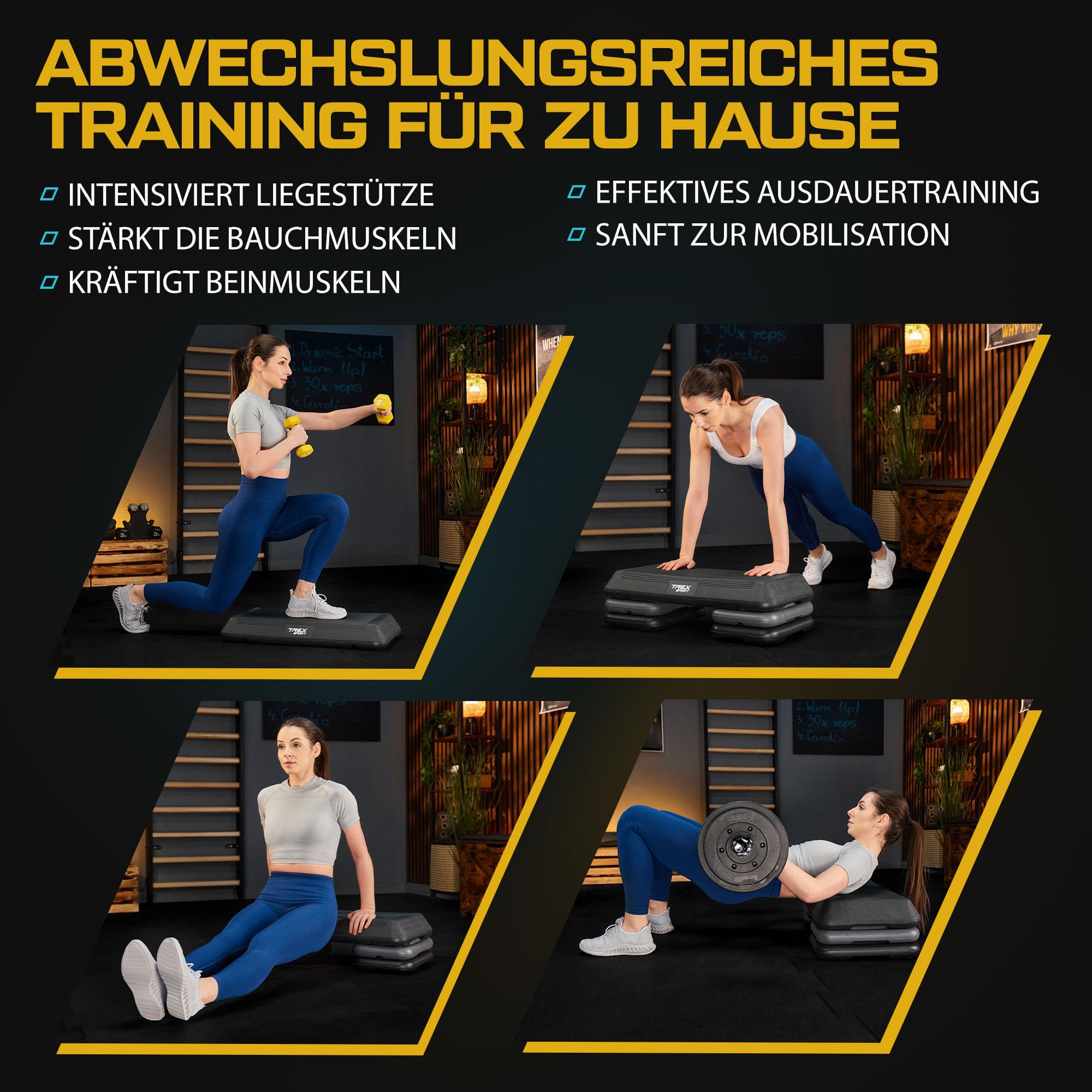 TREX SPORT Steppbrett höhenverstellbar TX-038PAS | Fitenss Stepper 3 Stufen, rutschfest, Steppboard für zuhause 71×35×10/15/20 cm, bis 300 kg belastbar