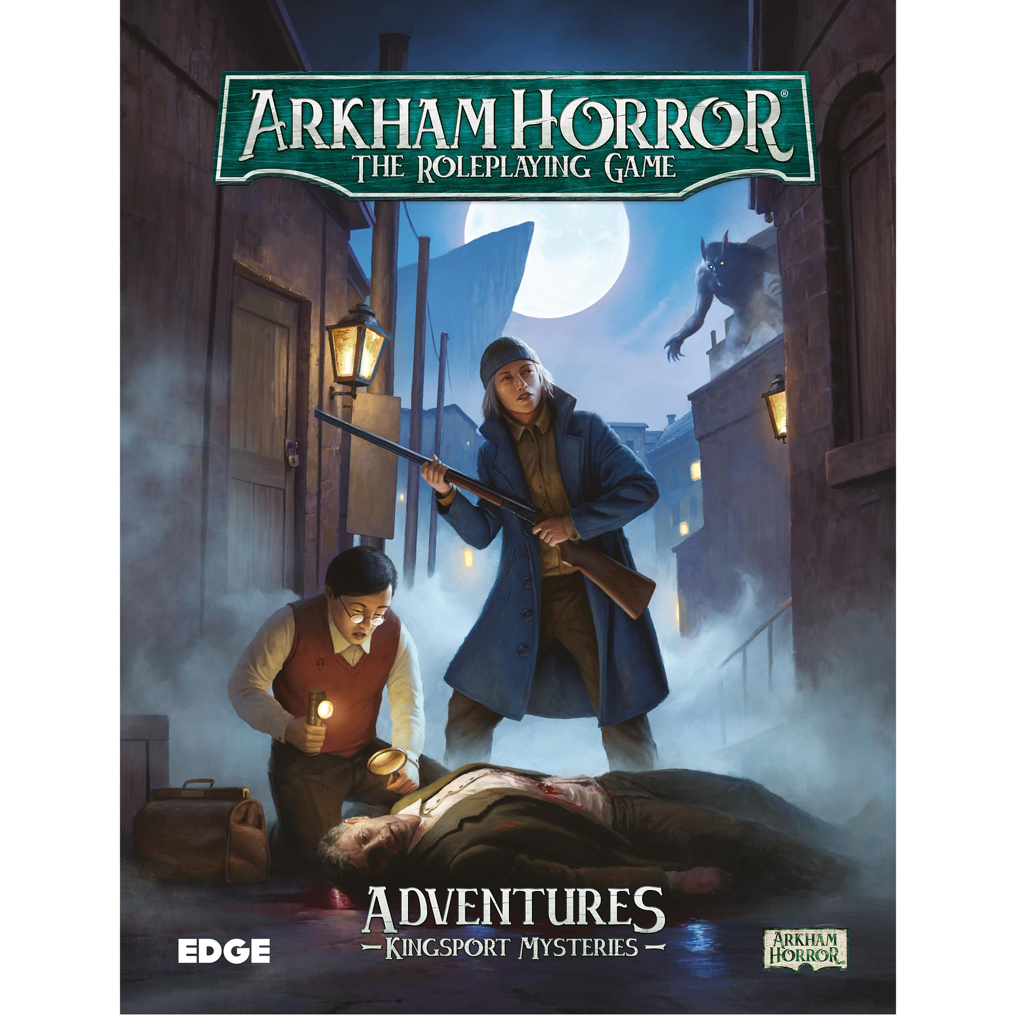 Asmodee Arkham Horror The Roleplaying Game Kingsport Mysteries Adventure Book - 3 scenari della campagna, 2 mappe poster bifacciali, gioco di ruolo coinvolgente, età 14+, 2-6 giocatori, 1+ ora di