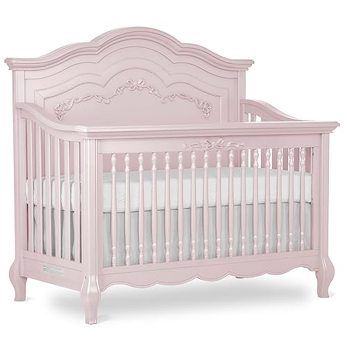 evolur Aurora 5-in-1Convertible Crib Akoya Grey Pearl/ Silver Mist, Dusty Rose, Frost, Ivory Lace