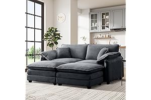 81' Oversized Corduroy Loveseat Chaise Lounge with Ottoman