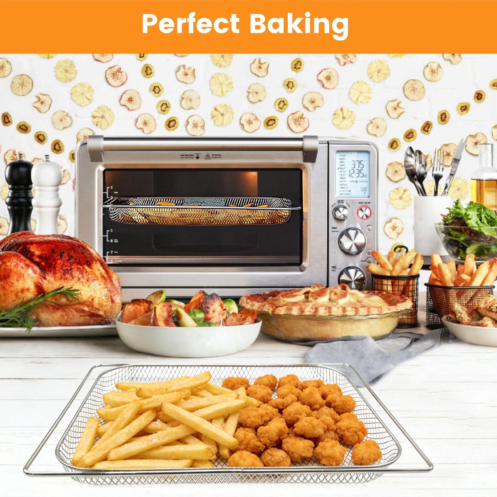 3 PZ Air Fryer Cesto per Breville BOV900BSS Smart Oven Air Fryer Pro, 16.5 "D x 11.8" W x 1.1 "H Food Grade Steel Mesh Baskets Accessori Vassoio per Breville Air Fryer Tostapane Forno