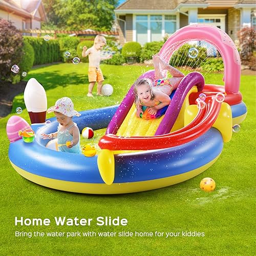 Miniatura 3 de Hesung - Centro de juego inflable 115 x 70 x 44 pulgadas piscina infantil de tamaño completo con tobogán arco de fuente rodillo de bola para niños