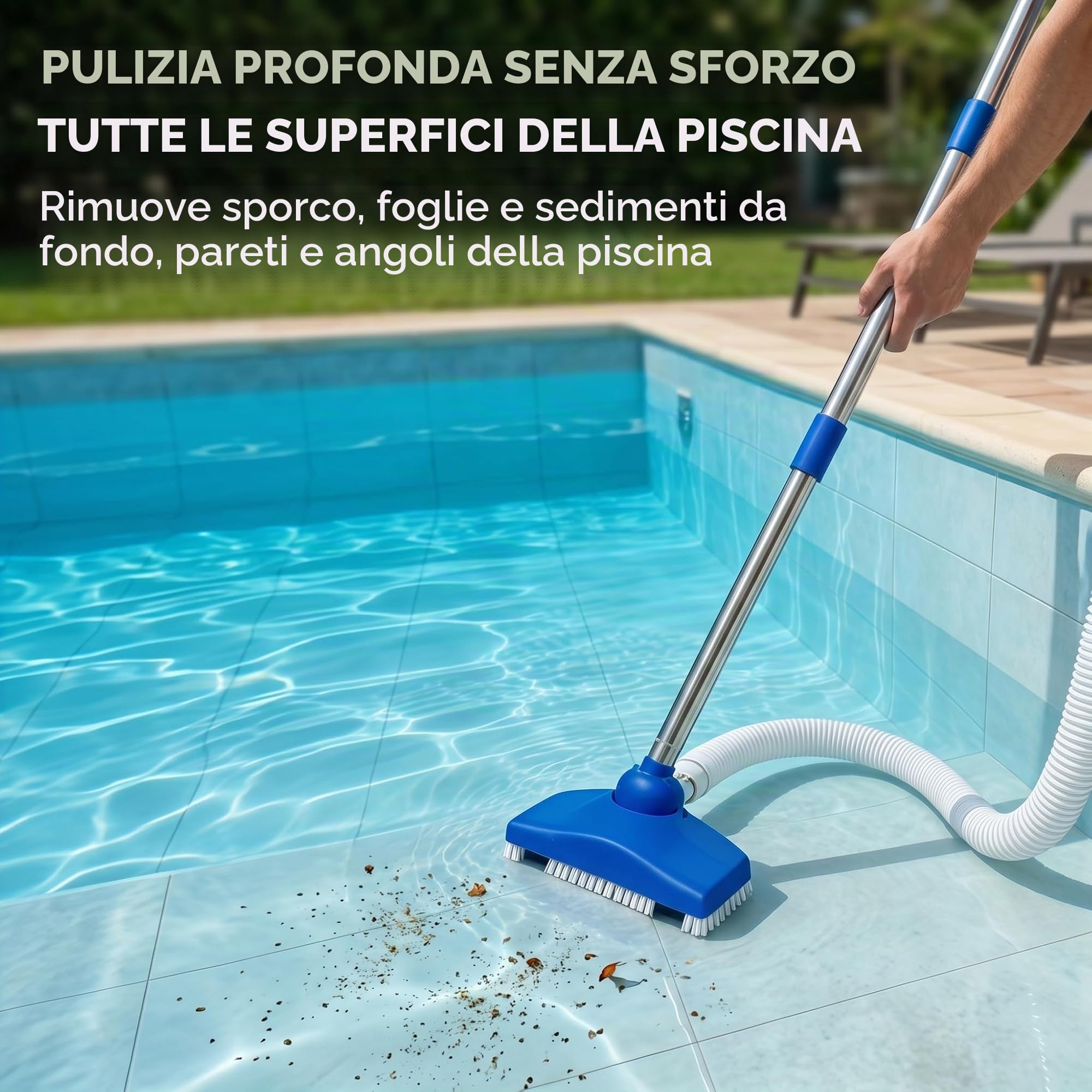 Aspirapolvere Piscina：Spazzola Automatica Senza Fili con Asta Estensibile in Acciaio Inox, Kit Pulizia Portatile per Piscine Fuori Terra, Interrate, Vasche Idromassaggio e Spa (Grigio)