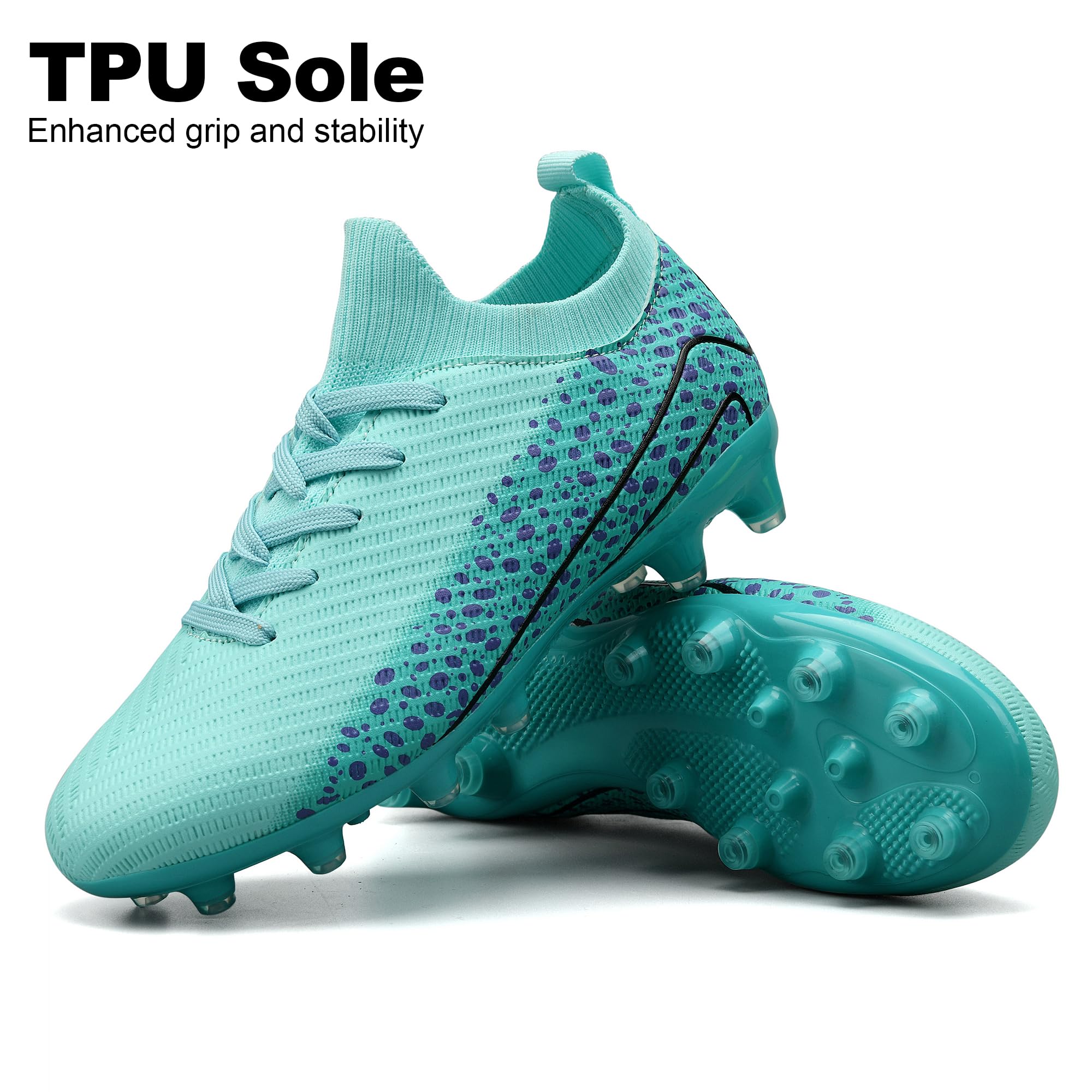 TUYSKE Kids Soccer Cleats for Boys and Girls Youth Mid-top Football Shoes Outdoor Athletic Turf Soccer Shoes Mint Green