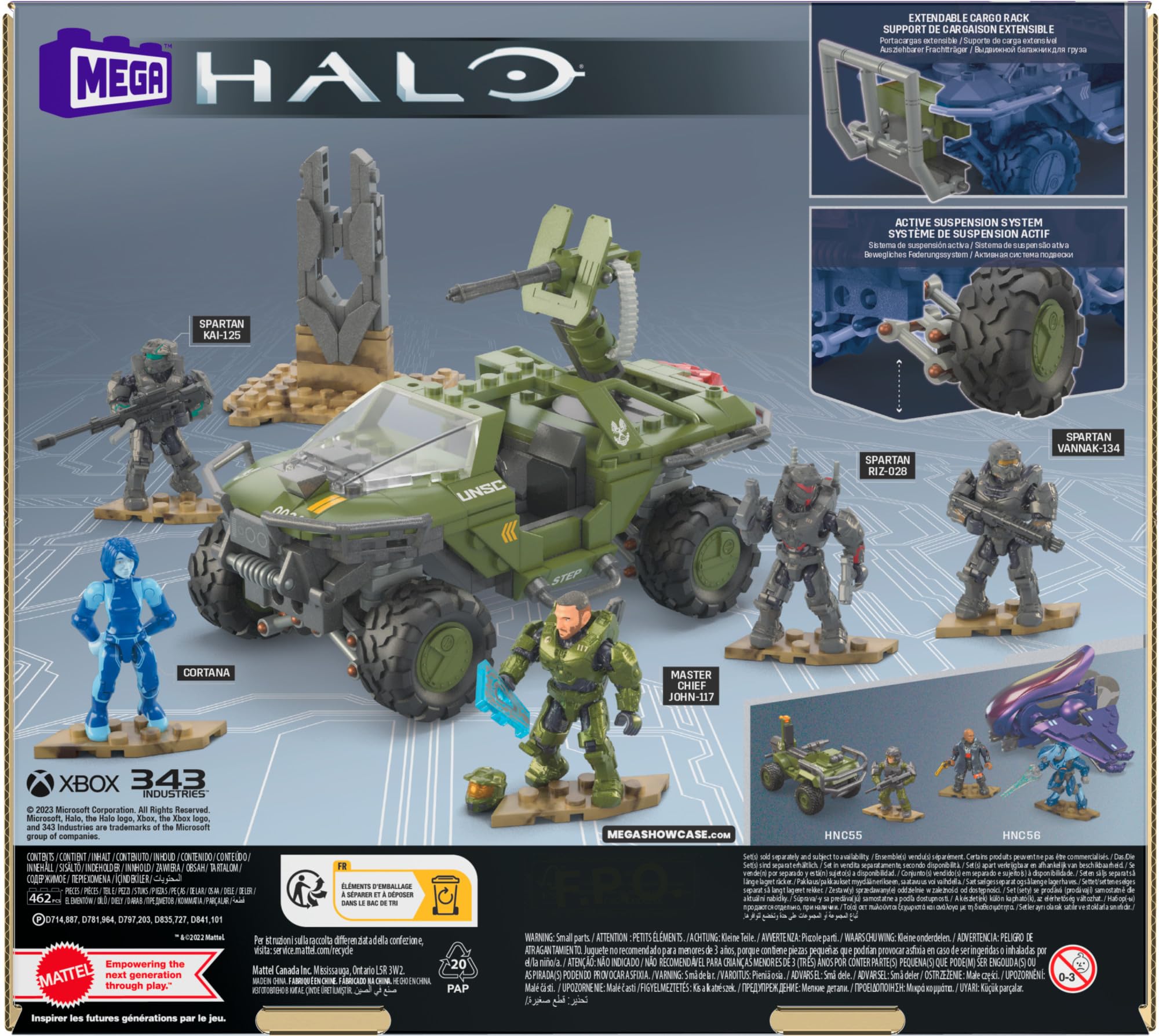 MEGA Halo Flotteneinsatzkommando Warthog - mit authentischen Details und aktivem Federungssystem, inklusive 5 beweglicher Sammelfiguren, 469 Bausteine und Teile, ab 13 Jahren, HNC57