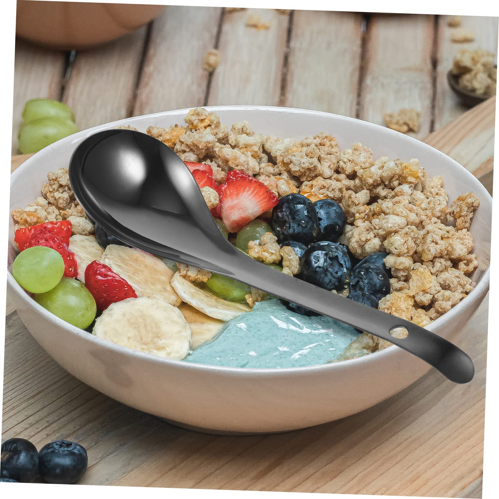 SOLUSTRE Stainless Steel Thickened Rice Spoon Multi Use Kitchen Soup Spoon for Rice Soup and Desserts Comfortable to Clean Elegant Design for Home Cooking