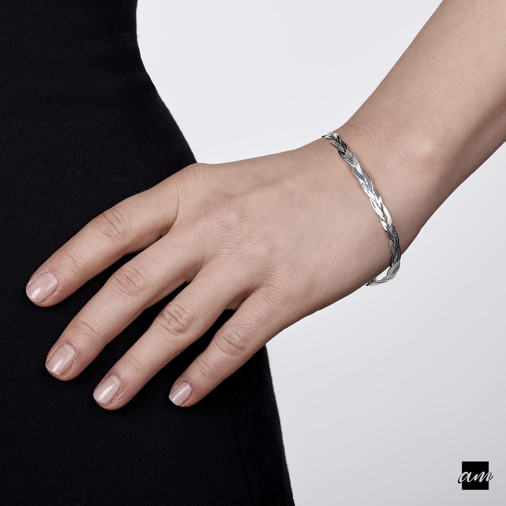 Amberta Bracelet pour Femmes en Argent 925/1000 Maille Miroir 5 mm Longueur 19 cm