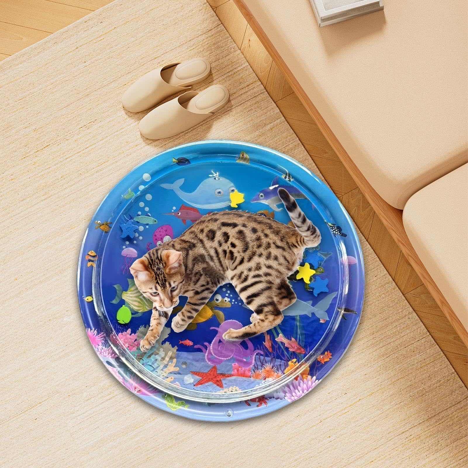 Generisch Katzen Wassermatte | Kratzfeste interaktive Katzenmatte | Faltbares kühlendes Katzenwasserbett mit Pumpe,für Kätzchen Aktivität, Schlagen, Bewegung, Jagd, Beschäftigung