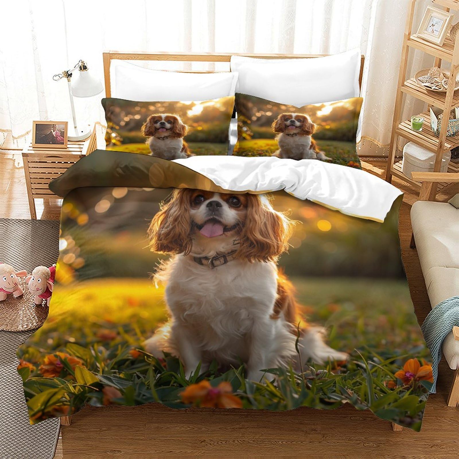 Parure de lit Shih Tzu 260x220 cm avec housse de couette et taies d'oreiller microfibre