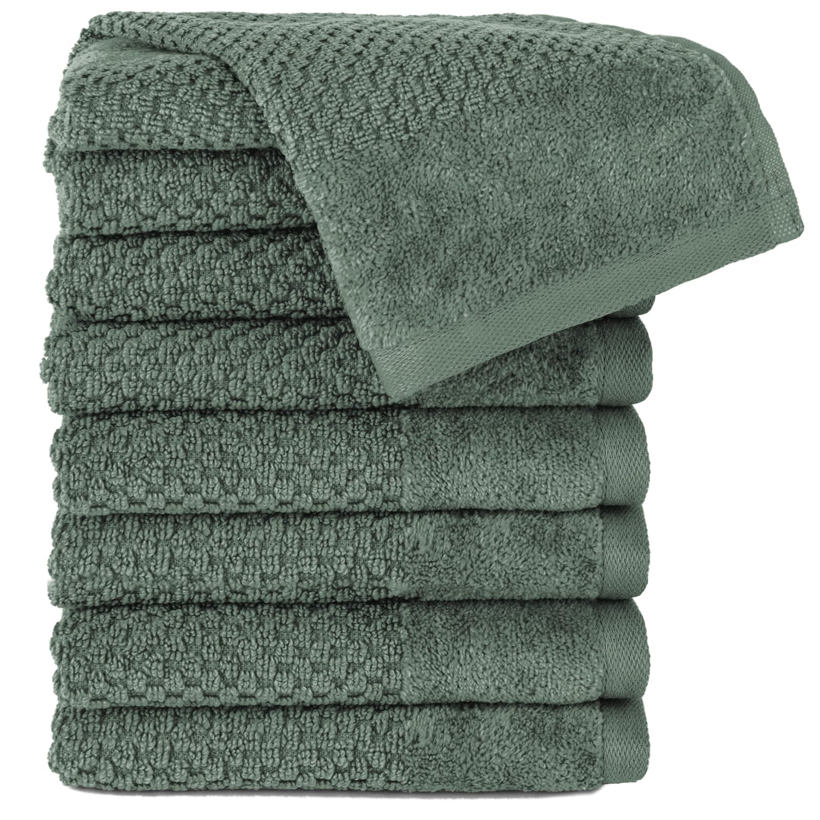 Pure Label Gasthandtuch - 8er-Pack 30x50cm aus 100% Baumwolle - saugstark, schnelltrockend & weich - Gästehandtuch mit Anhängeschlaufe - Oeko-TEX Zertifiziert - Dunkelgrün