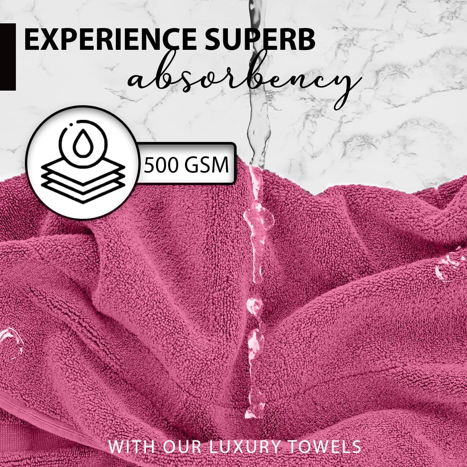 100% Cotton Bath Towels, 24x48 Pack of 6 Towels, Quick Dry, Highly Absorbent, Soft Feel Towel, Gym, Spa, Bathroom, Shower, Pool, Luxury Soft Towels (Pink, 24x48-6 Pack) - Image 2