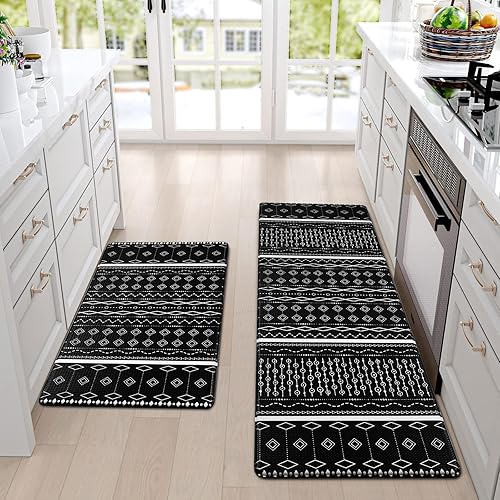 ASPMIZ Tapete de cocina moderno, 2 piezas, acolchado, antifatiga, geométrico, antideslizante, de espuma viscoelástica, tapetes de cocina y alfombras