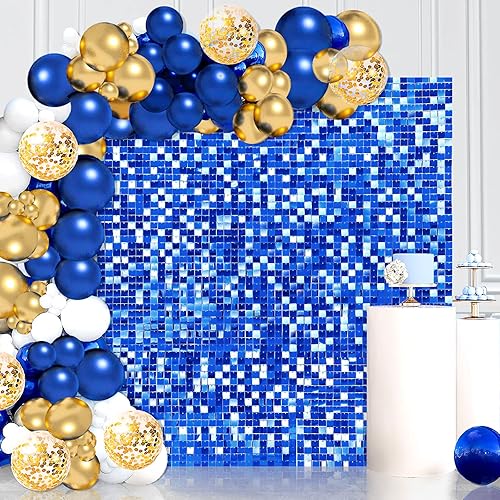Miniatura 1 de 12paneles cuadrados de lentejuelas brillantes para pared color azul marino para el Día de la Independencia, para decoración de cumpleaños, bodas,