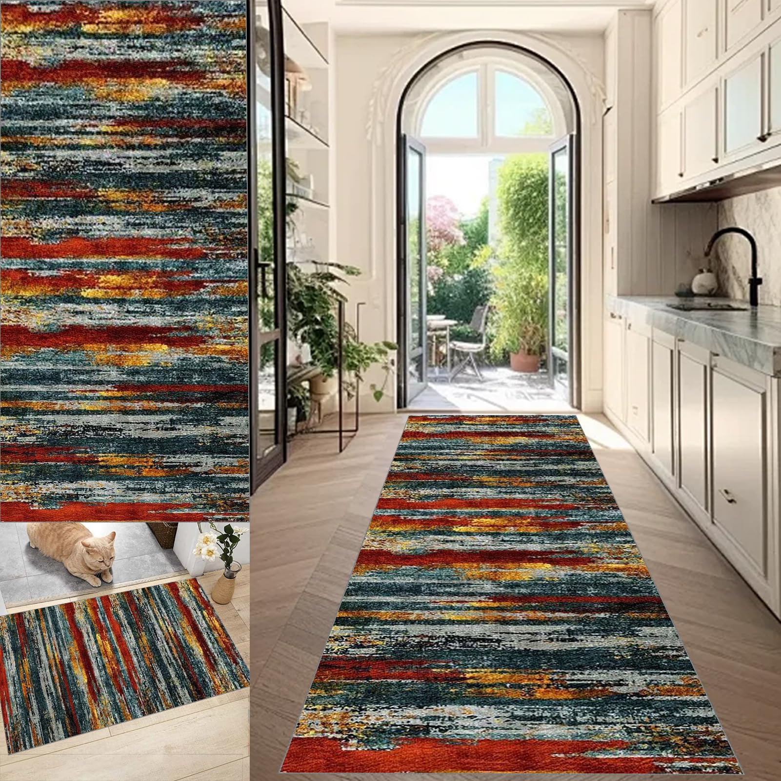 Runner Rug for Entryway 90 x 180 cm Runner Rugs for Hallways Non Slip Long Carpet Runners, Hall Runner Narrow Rugs Washable Kitchen Mat Absorbent Floor Door Mat for Bedroom Entrance Laundry Room