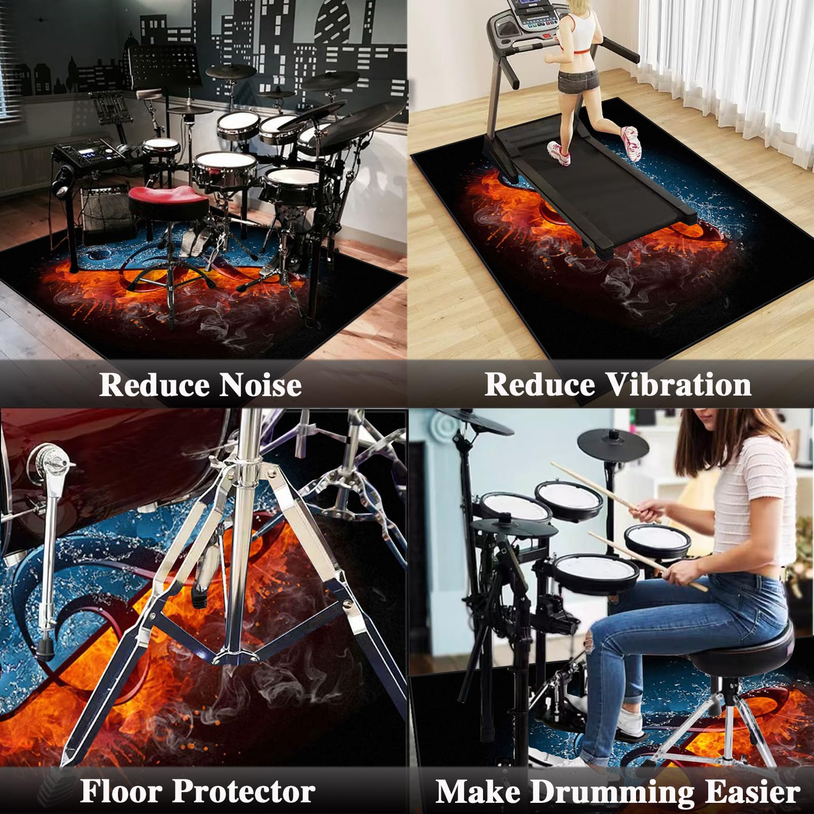 Drum Teppich Schlagzeug Teppich 160 x 140 cm rutschfeste Trommel Teppiche Schlagzeugteppich Schallschutzdecke Schlagzeugmatte Elektronisches Jazz Schlagzeug Kit für Bass Snare Drum Schlagzeug Matte
